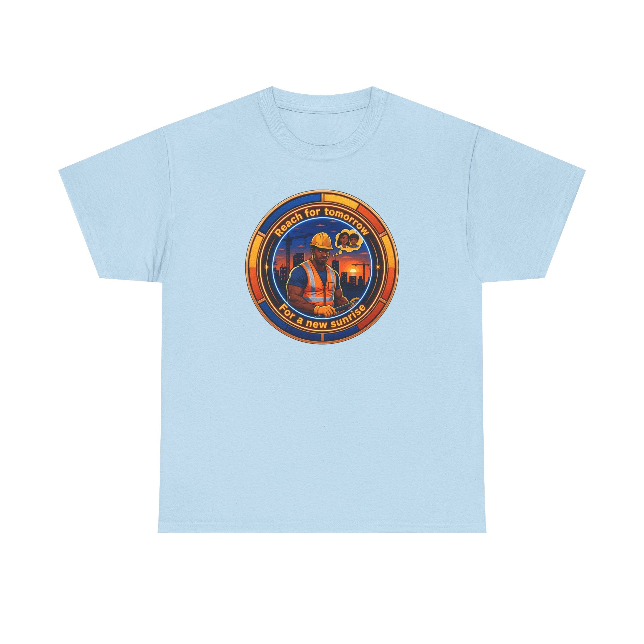 Construction Worker Sunset Tee — “Reach for Tomorrow ” Safety Crew T-Shirt