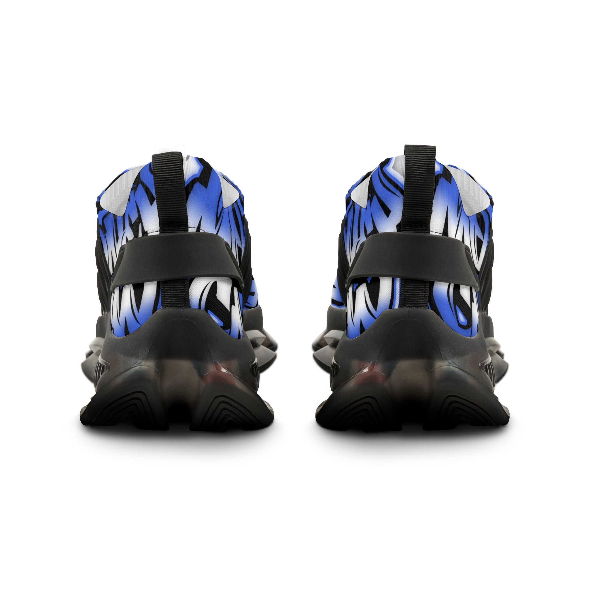 Men's Blue Graffiti Mesh Sneakers — "Straight Money Crew" Breathable Streetwear Athletic Shoes