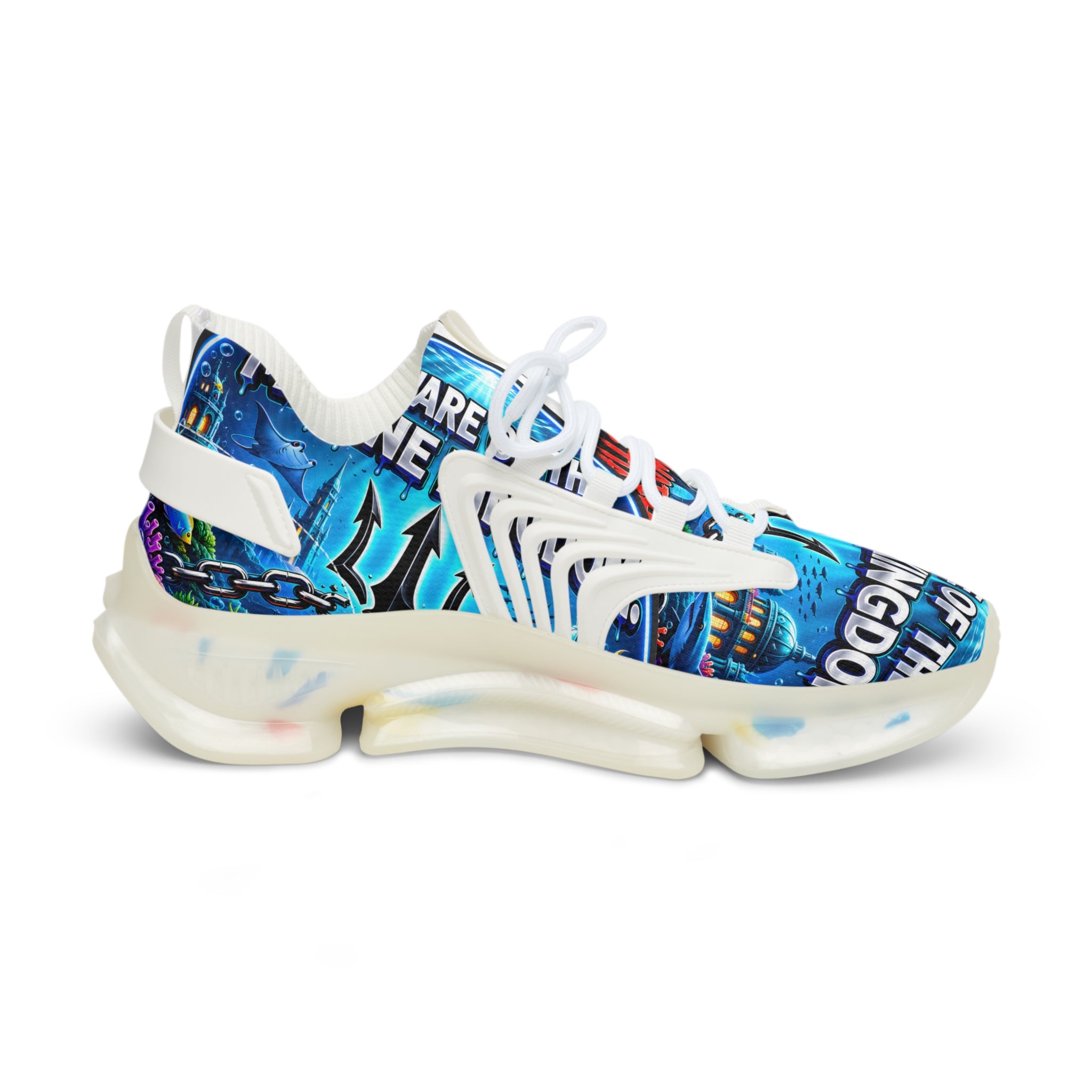 Men's Mesh Sneakers —"Beware Of The Marine Warrior"Ocean Trident Streetwear Running Shoes