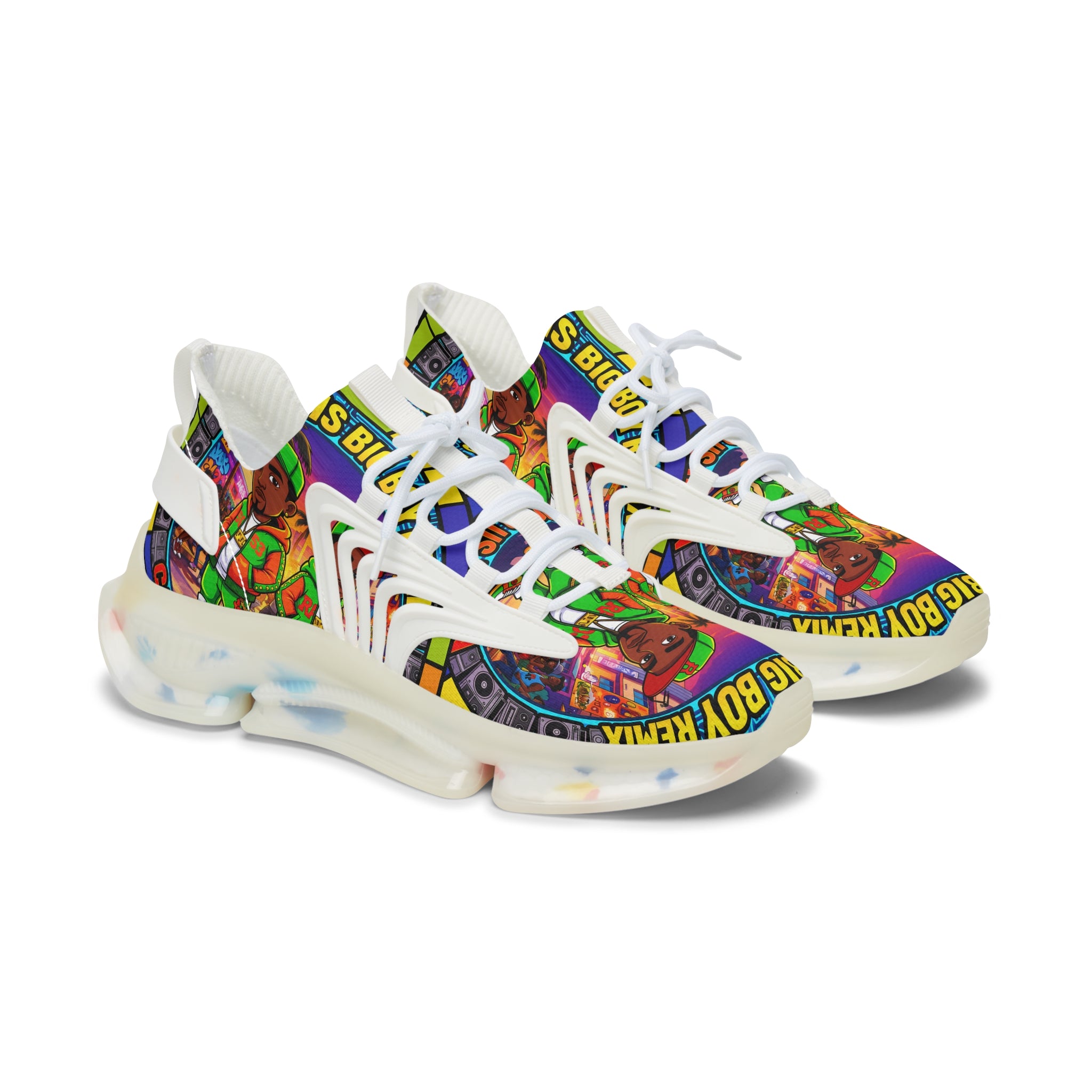 Women's Mesh Sneakers — Colorful Retro 'Check Dis Big Boy Remix' Graphic Trainers