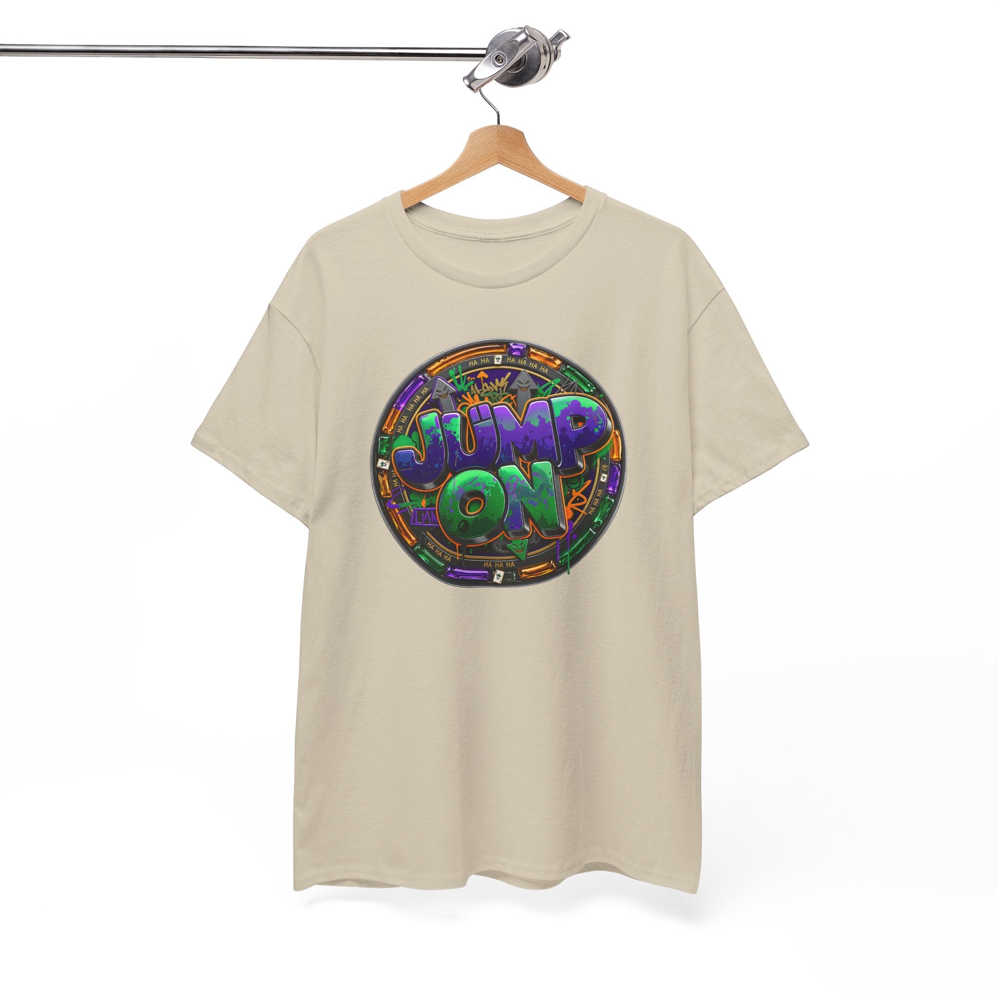 " Jump On" Circle Graphic Tee — Retro Neon Streetwear T-Shirt