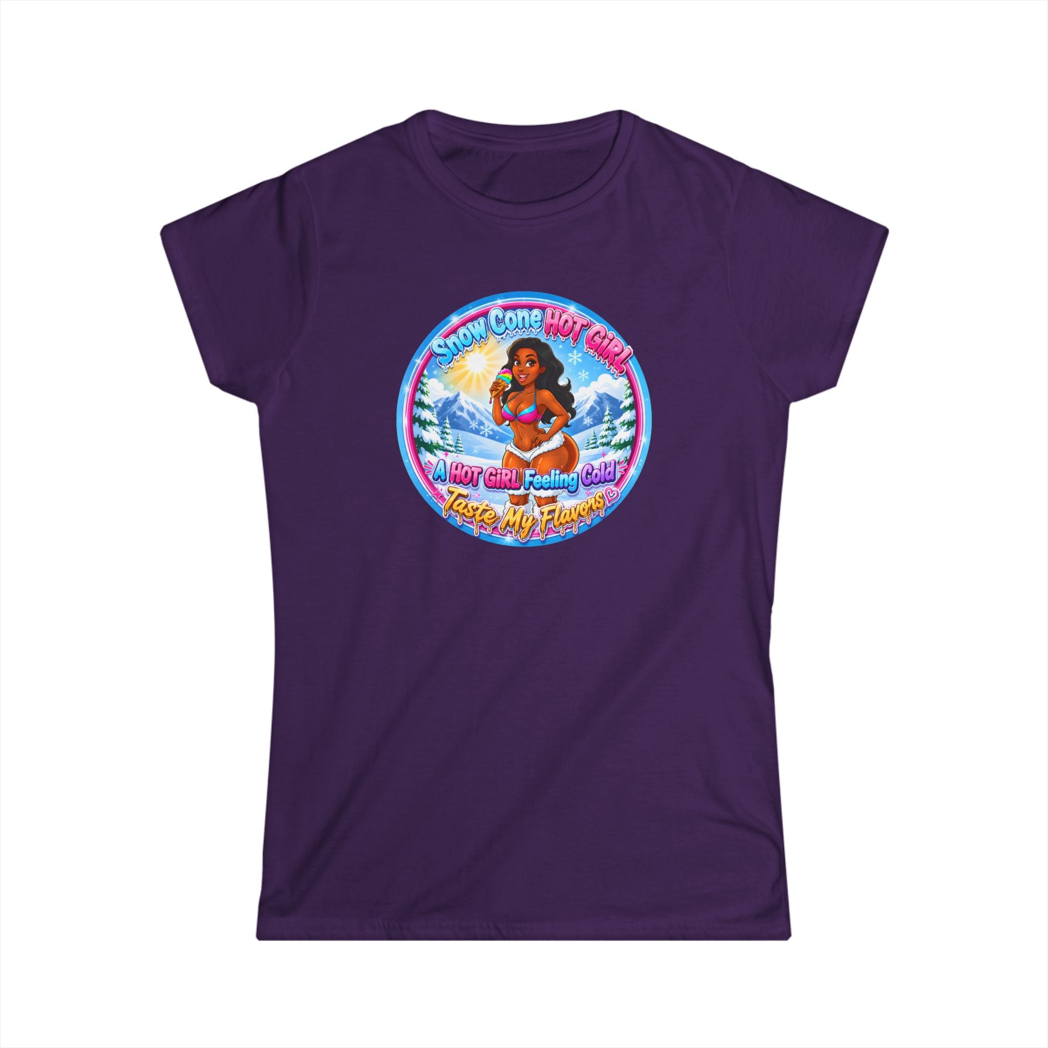 T-Shirt — Retro Beach Pinup Tee with ''Snow Cone Hot Girl" Tropical Graphic