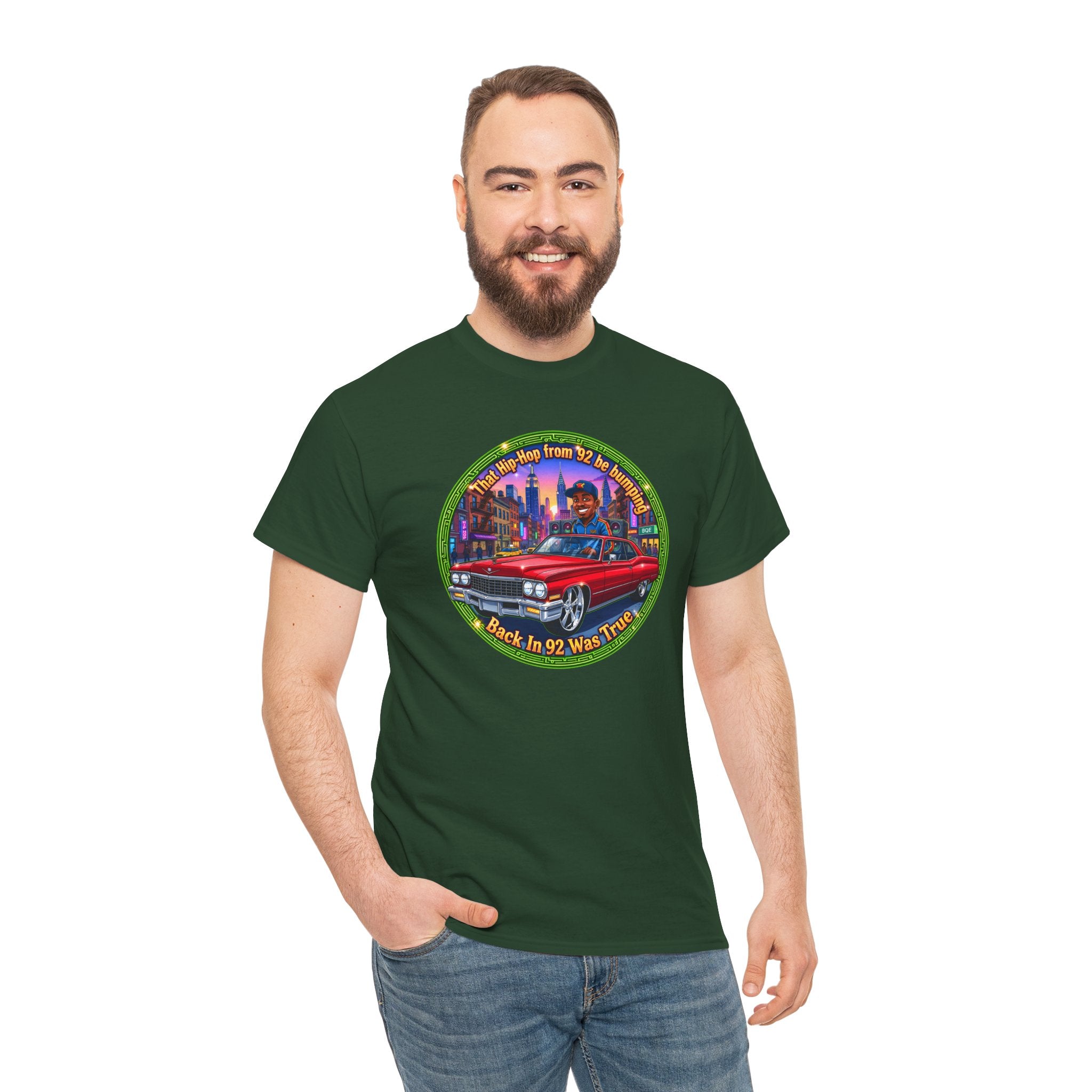 Vintage Red Convertible T-Shirt – “That Hip-hop From 92 Be Bumping" Retro City Cruise Tee