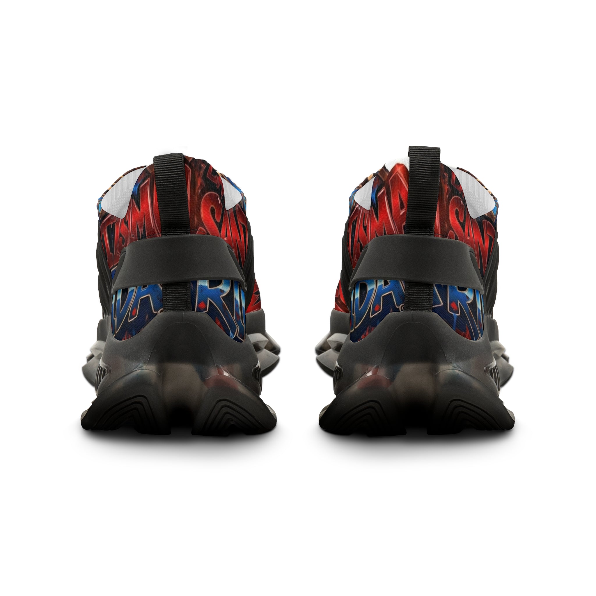 Men's Abstract Red Blue Athletic Sneakers — "La Santísima Tranidad"  Bold Pattern Mesh Running Shoes