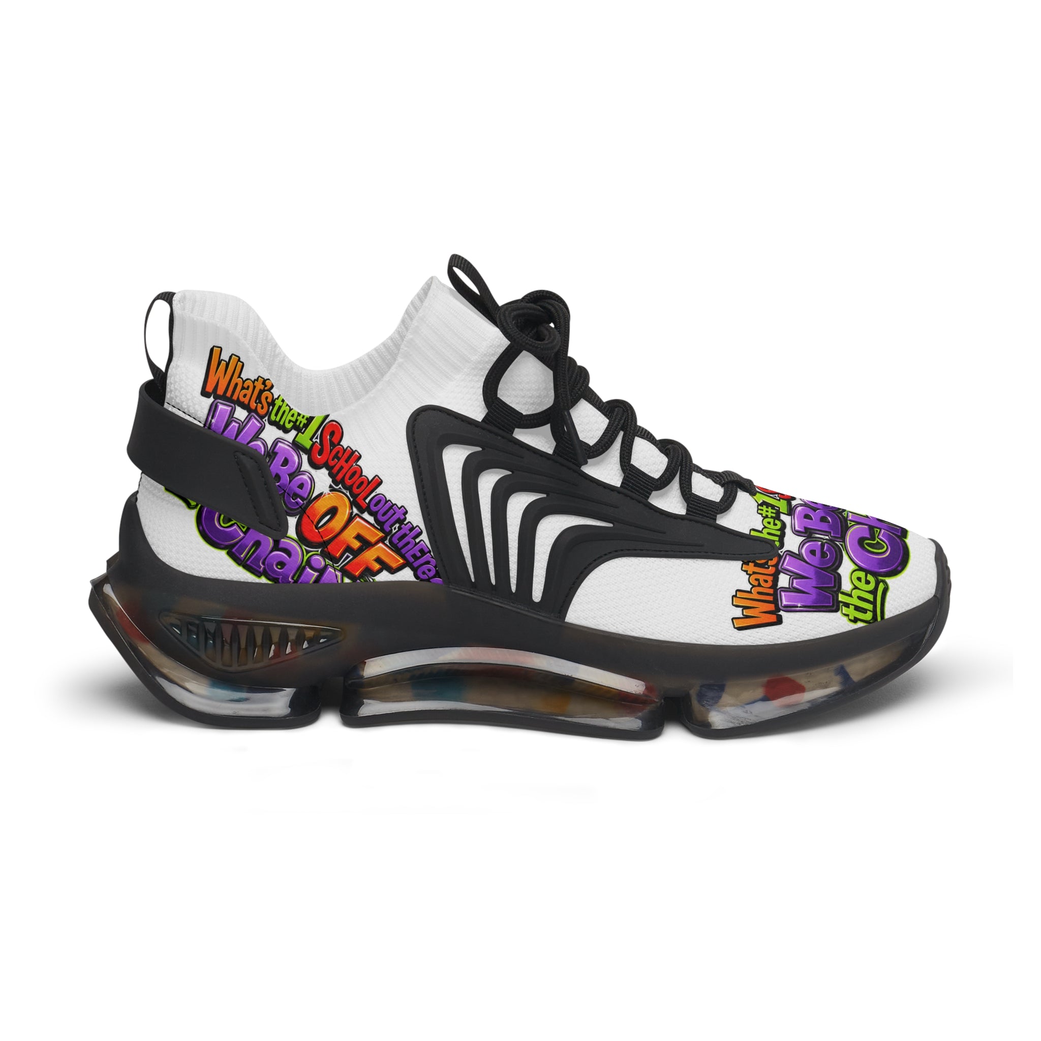 Mesh Sneakers — Colorful "We Be Off the Chain" Graphic Athletic Shoes