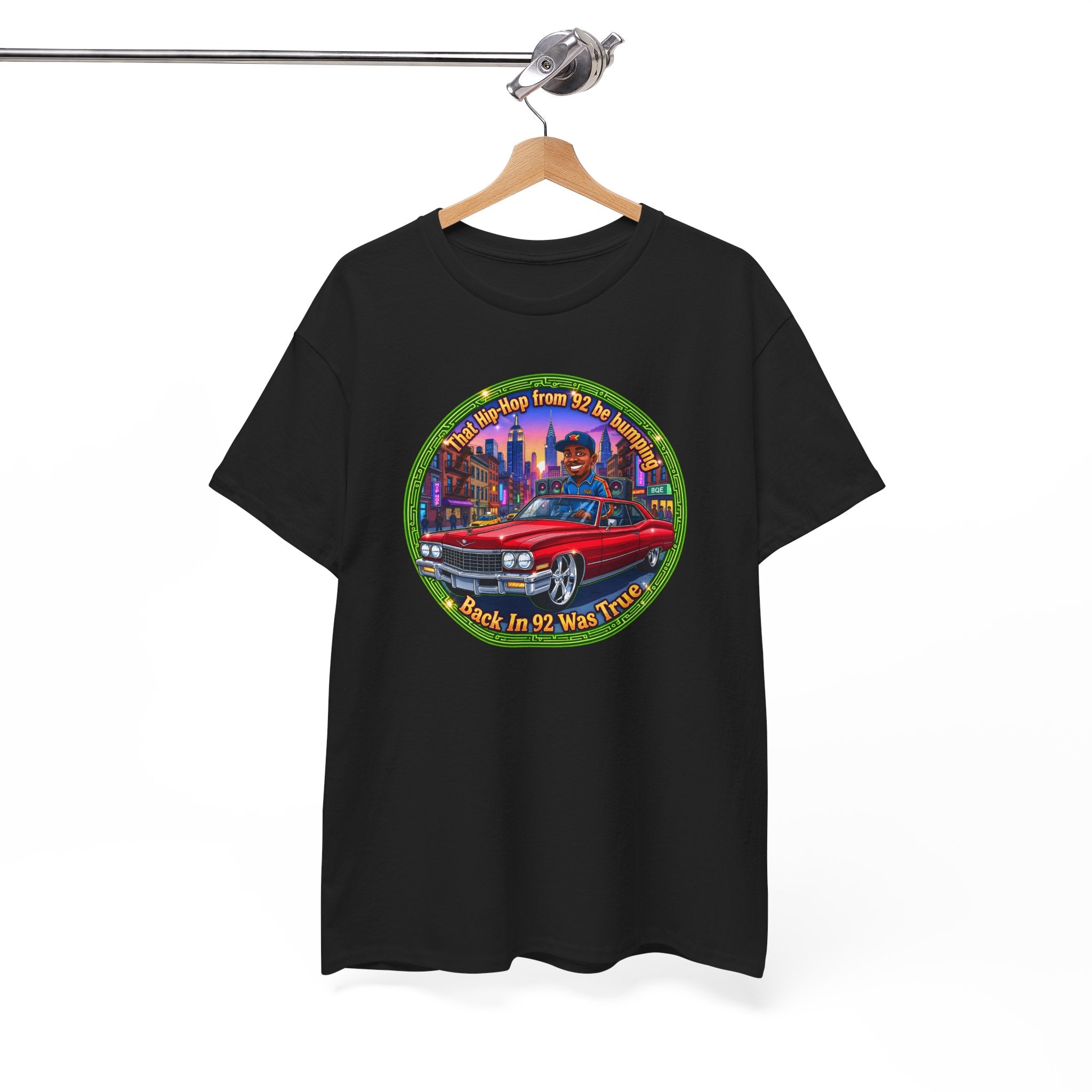 Vintage Red Convertible T-Shirt – “That Hip-hop From 92 Be Bumping" Retro City Cruise Tee