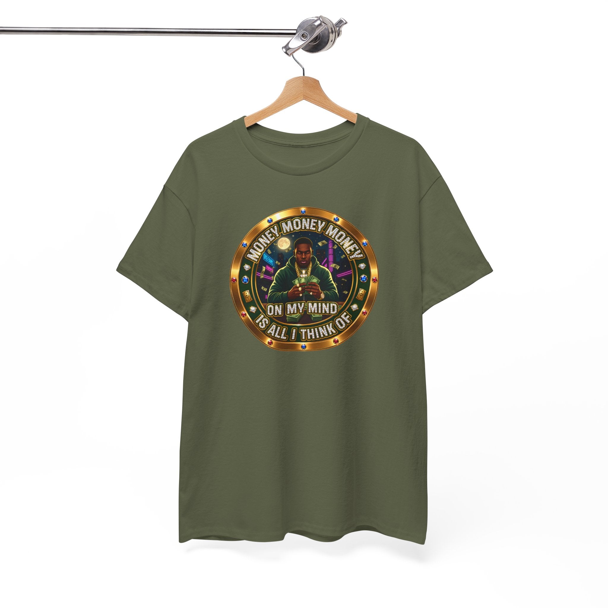 "Money On My Mind" Graphic Tee — Retro Casino Coin Design