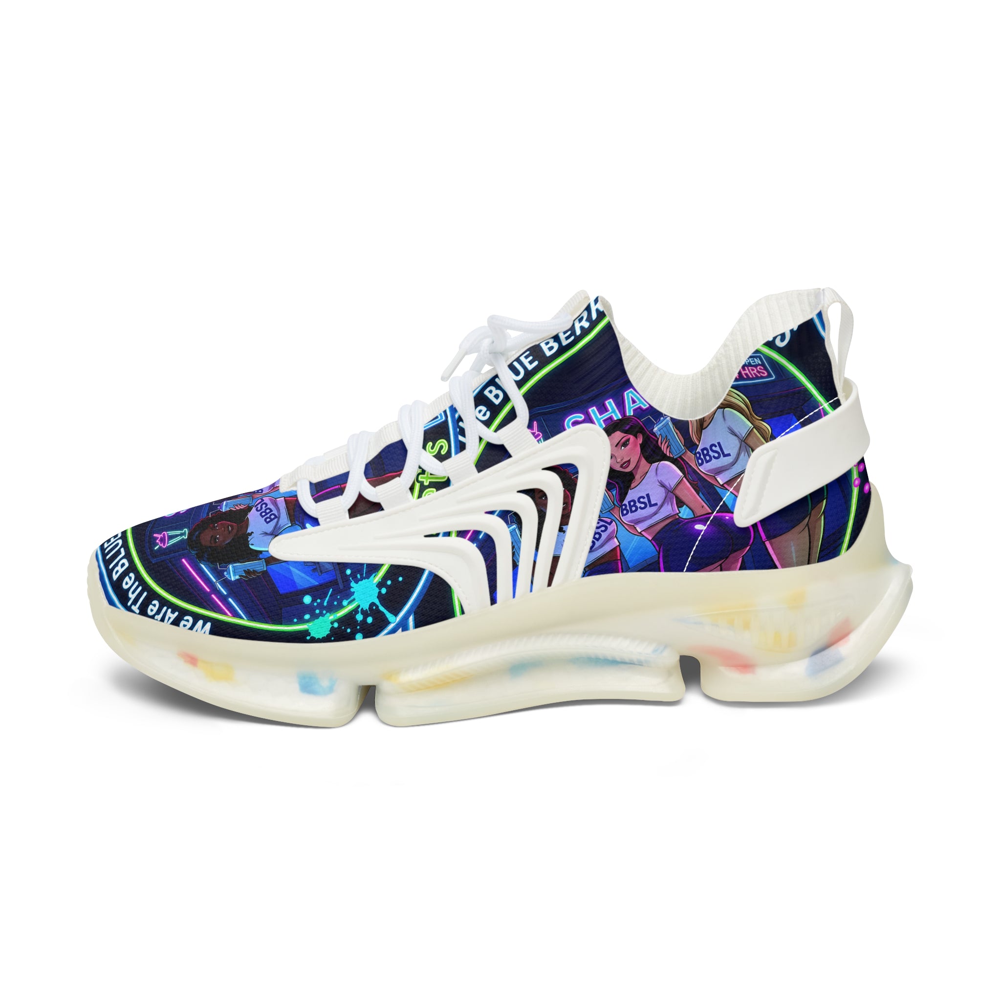 Graphic Mesh Sneakers — " We Are The Blueberry Shake Ladies "Colorful Pop Portrait Design for Women