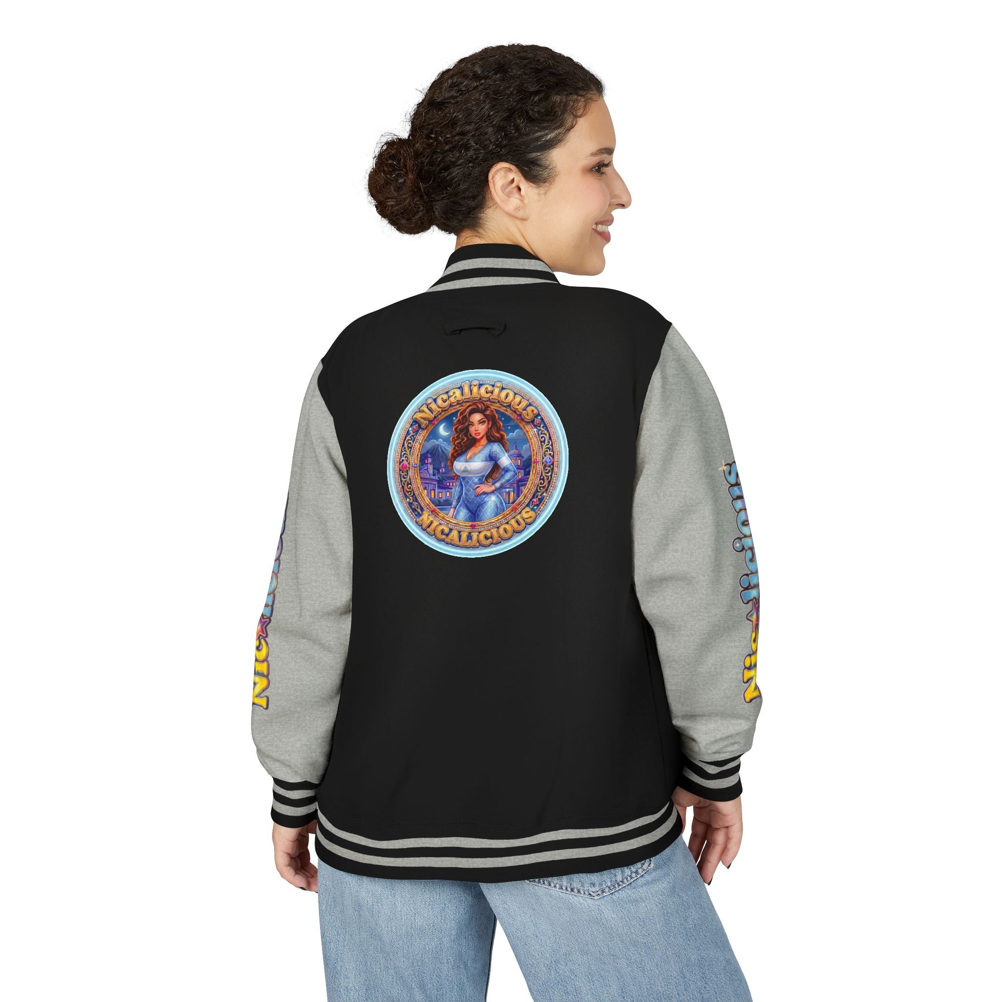 "Nicalicious" Letterman Jacket - Retro Pinup Graphic Varsity Bomber