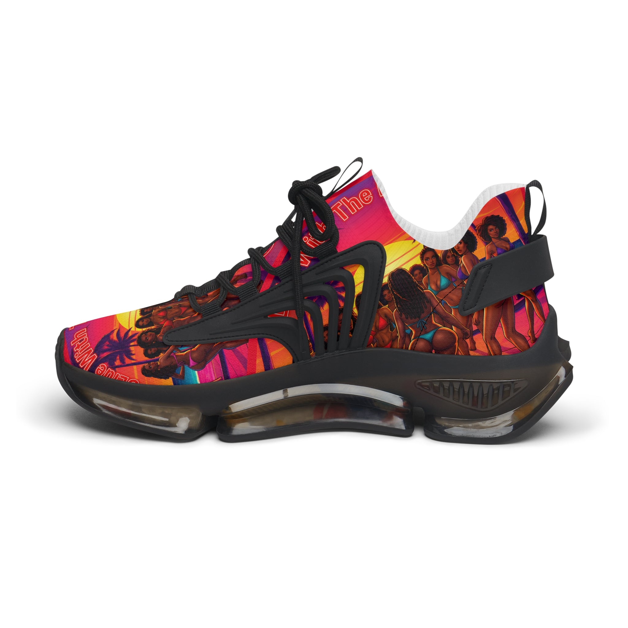 Women's Mesh Sneakers — Vibrant Sunset Beach Print Athletic Shoes