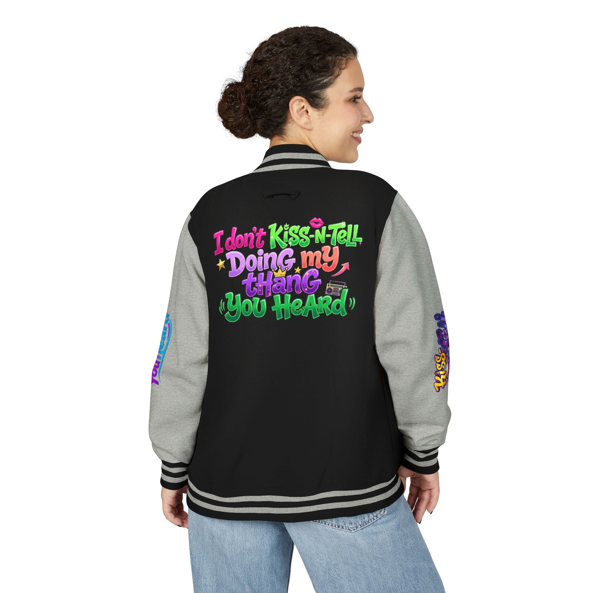 Letterman Jacket — "I Don't Kiss-N-Tell, Doing My Thang You Heard" Colorful Streetwear