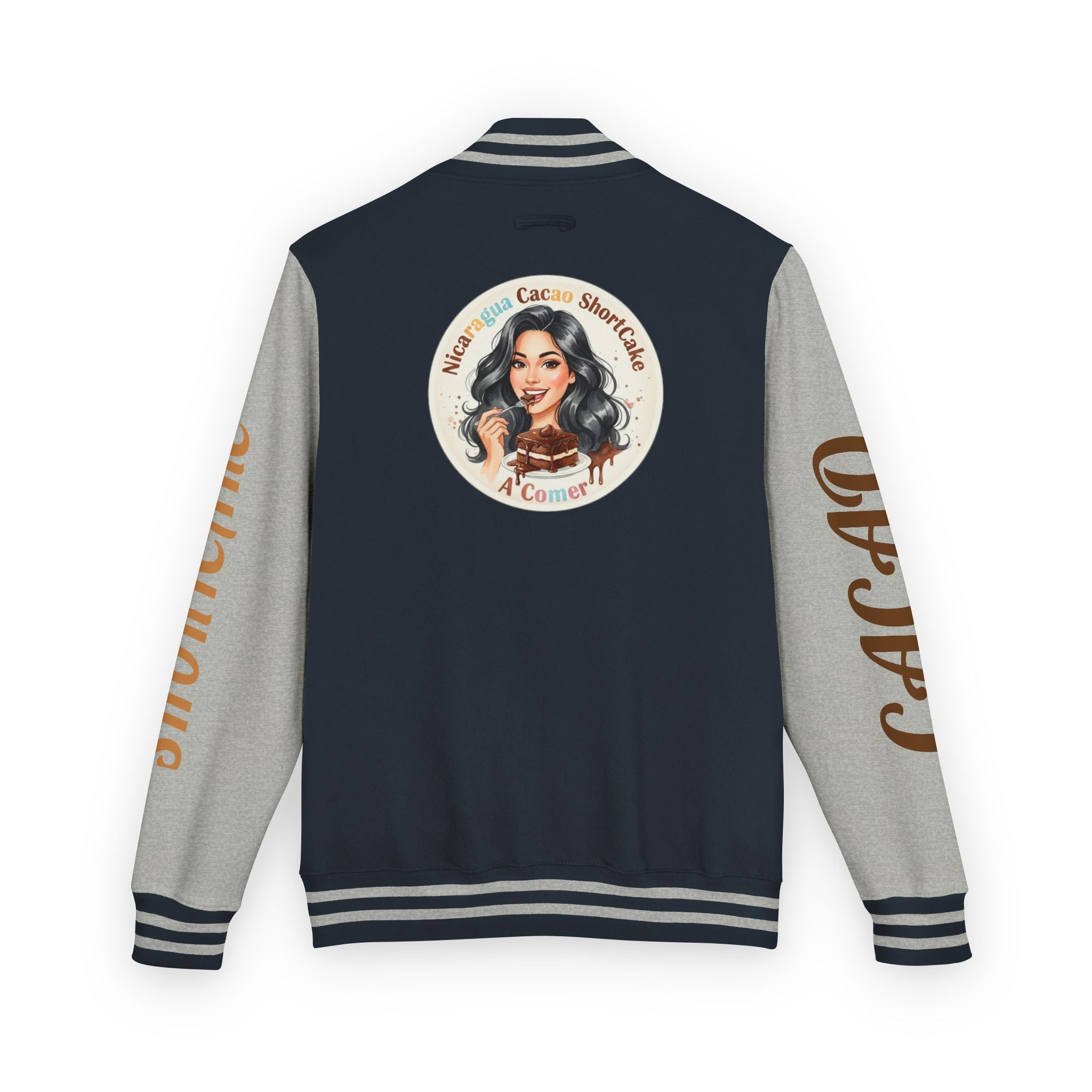 Vintage Pin-Up Letterman Jacket —Cacao Chocolate Shortcake Retro Logo Varsity Jacket