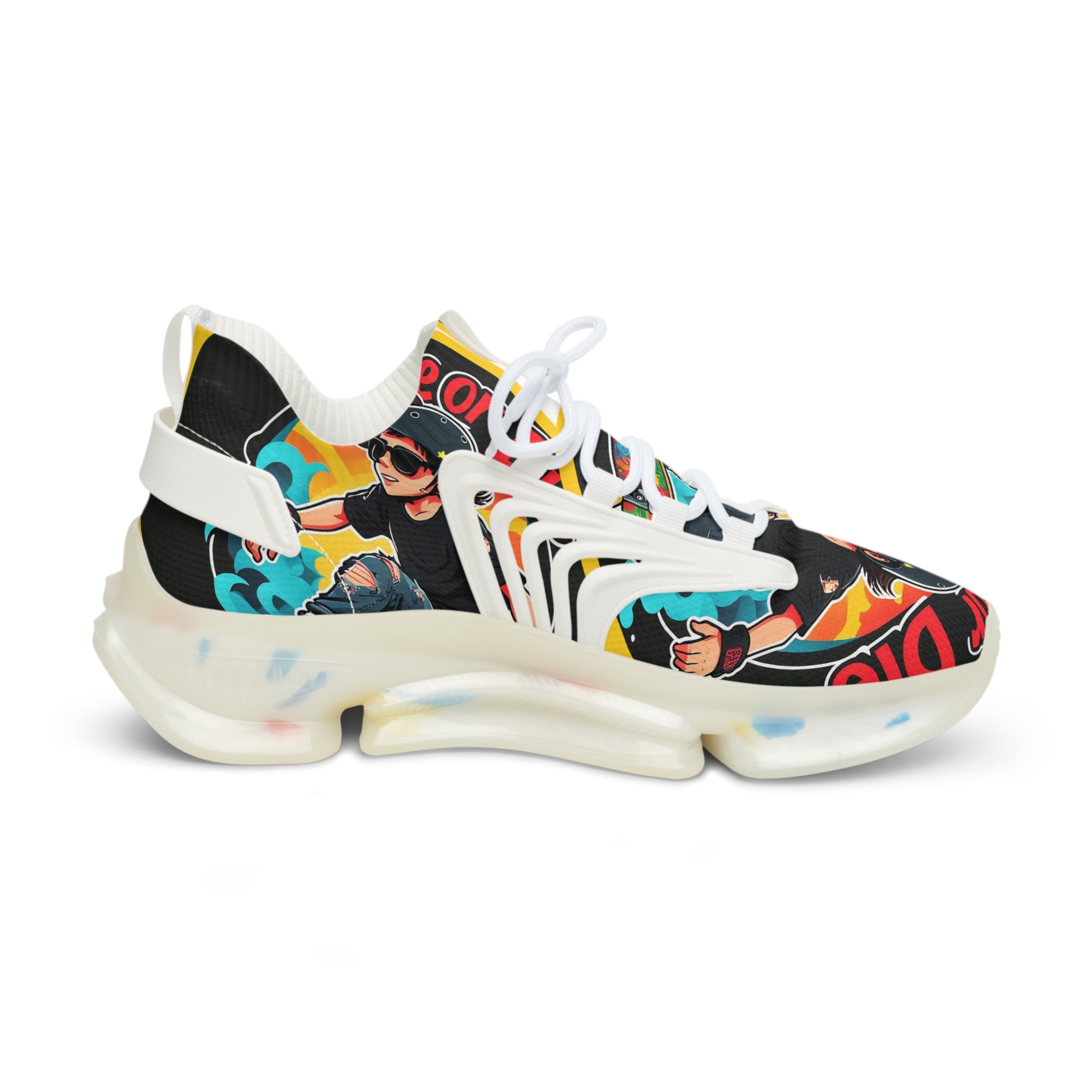 Retro Pop Graphic Men's Mesh Sneakers —"Skate Or Die"Colorful 90s Skate-Inspired Design
