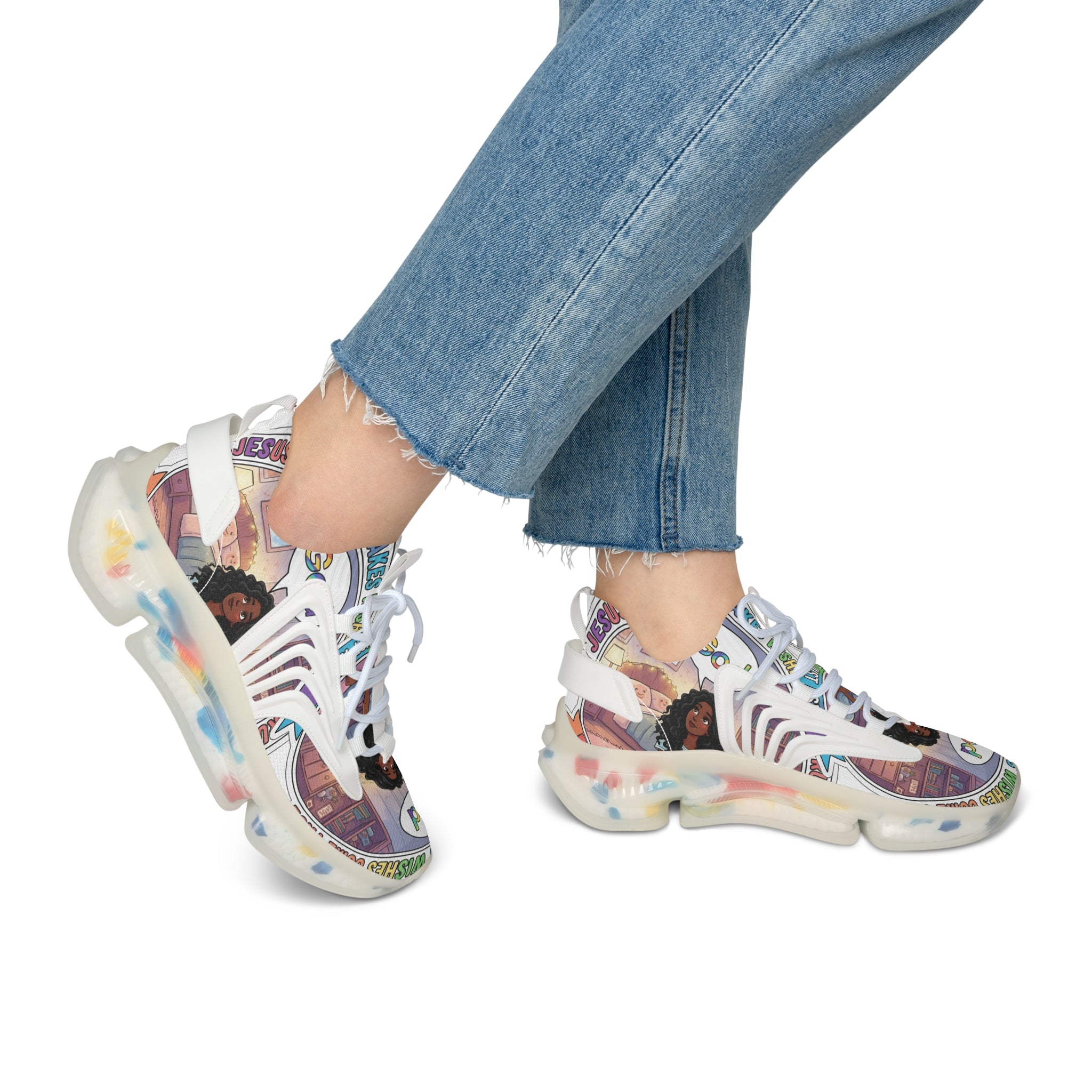 Women's Mesh Sneakers — " Jesus Christ Makes Wishes Come True " Graphic Athletic Shoes