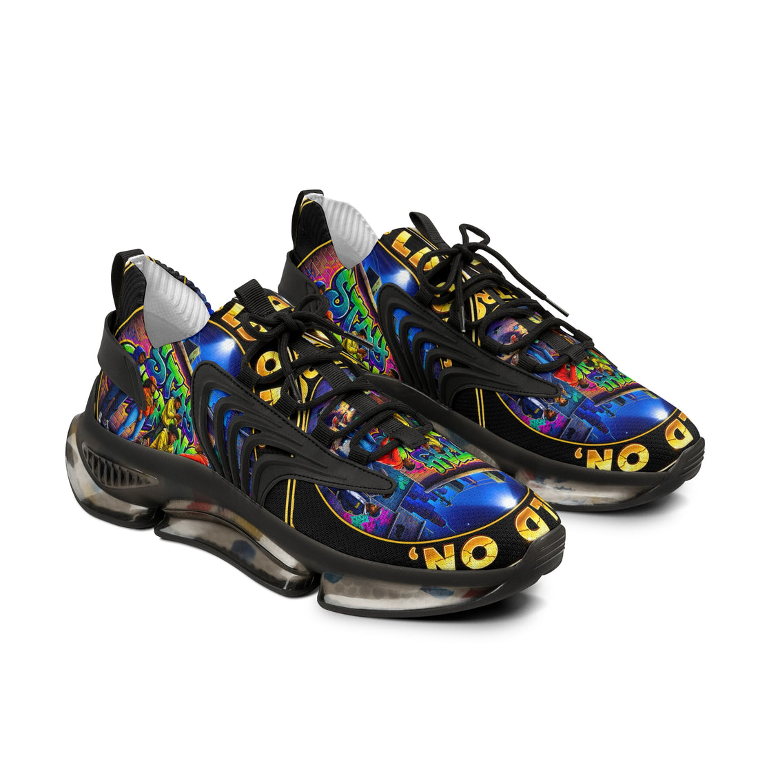 Men's Mesh Sneakers — "Hold On Be Strong" Retro Arcade Graffiti Print Athletic Shoes