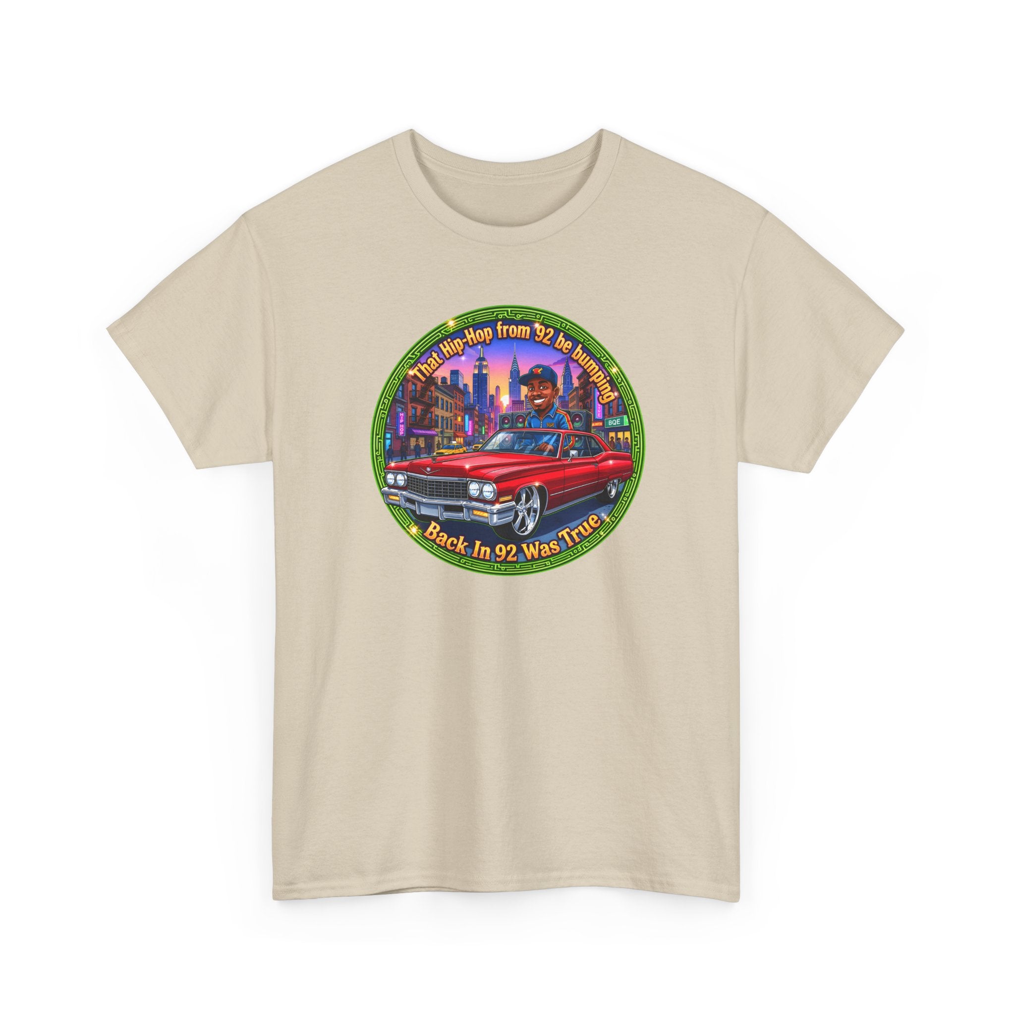 Vintage Red Convertible T-Shirt – “That Hip-hop From 92 Be Bumping" Retro City Cruise Tee