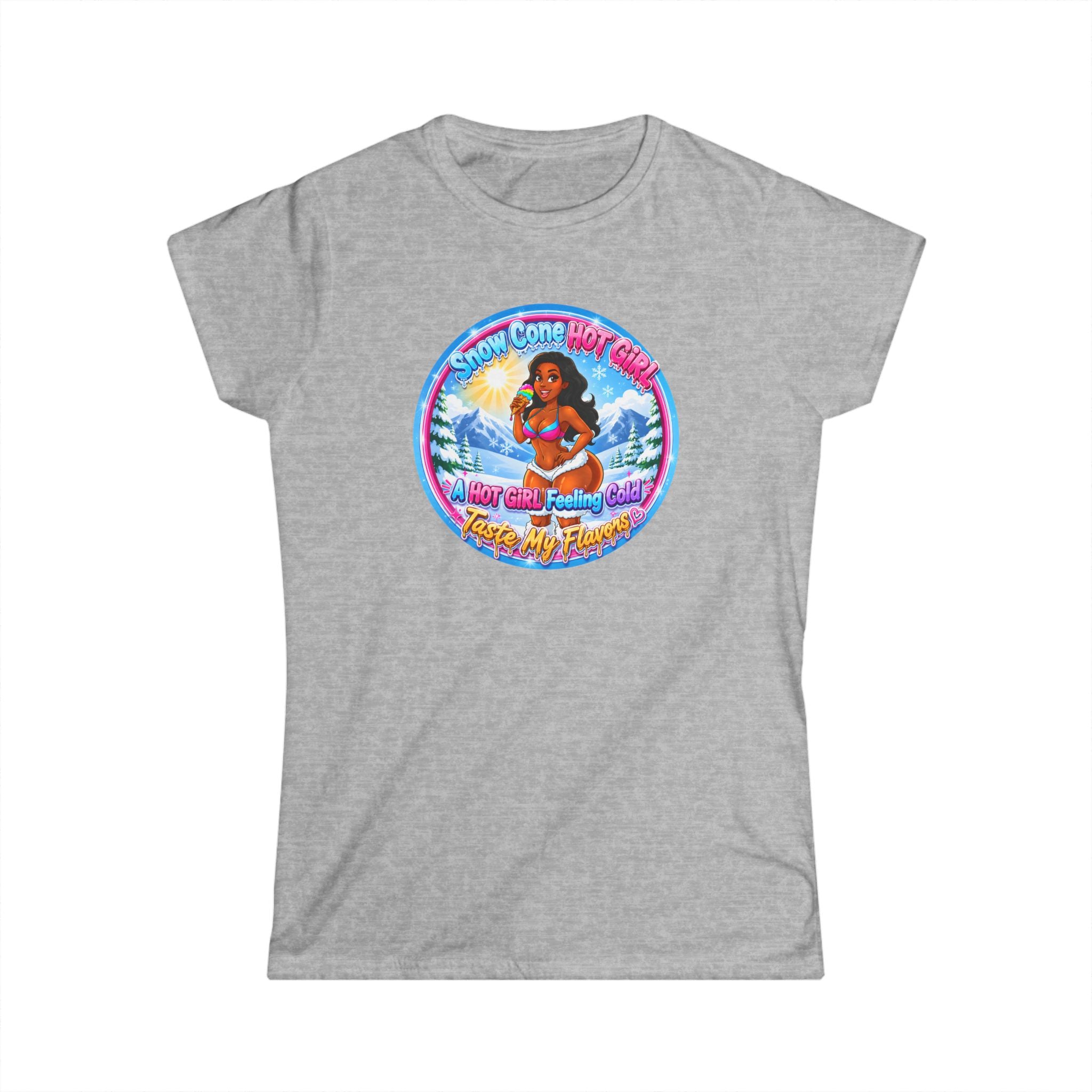 T-Shirt — Retro Beach Pinup Tee with ''Snow Cone Hot Girl" Tropical Graphic