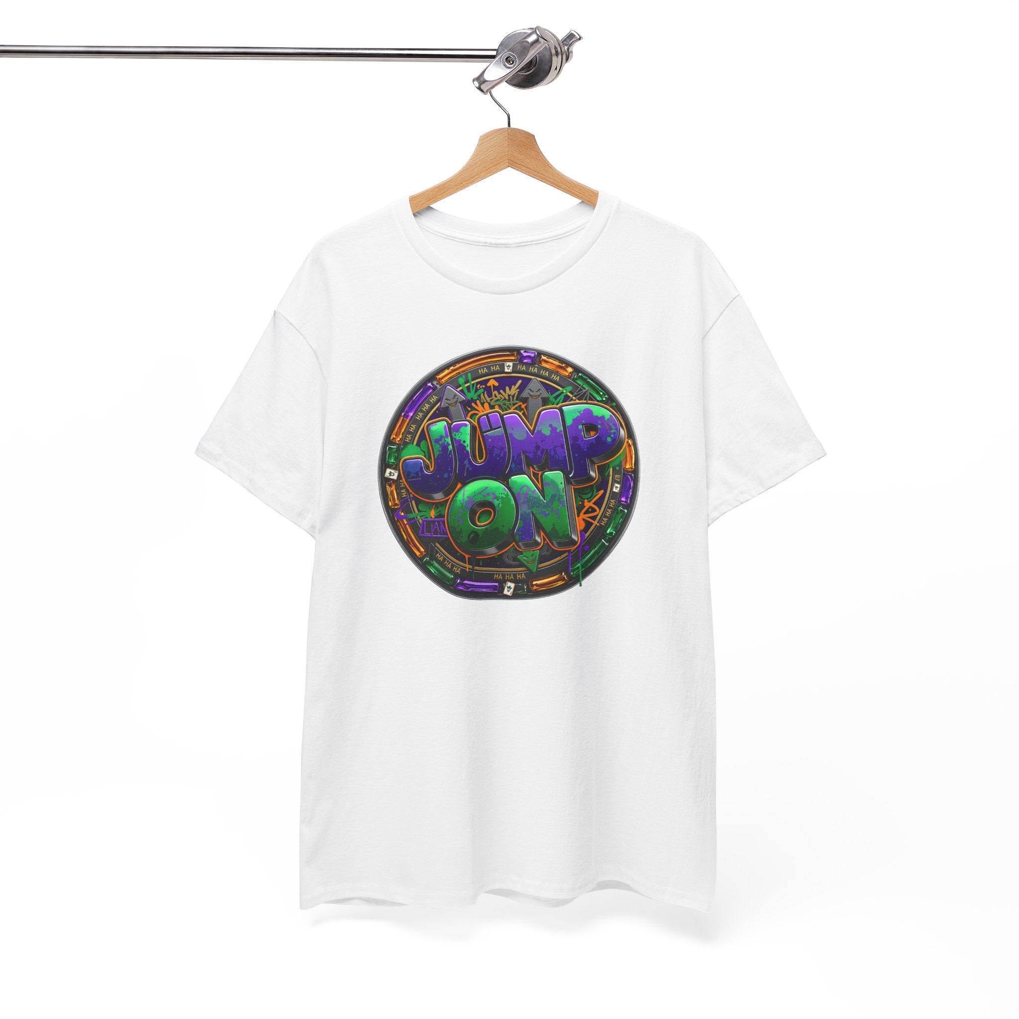 " Jump On" Circle Graphic Tee — Retro Neon Streetwear T-Shirt
