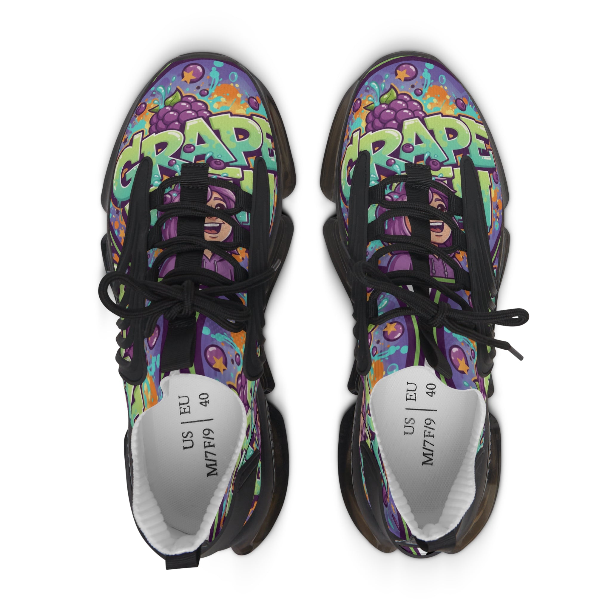 Grape Graffiti Mesh Sneakers — " Grape Run" Colorful Streetwear Athletic Shoes