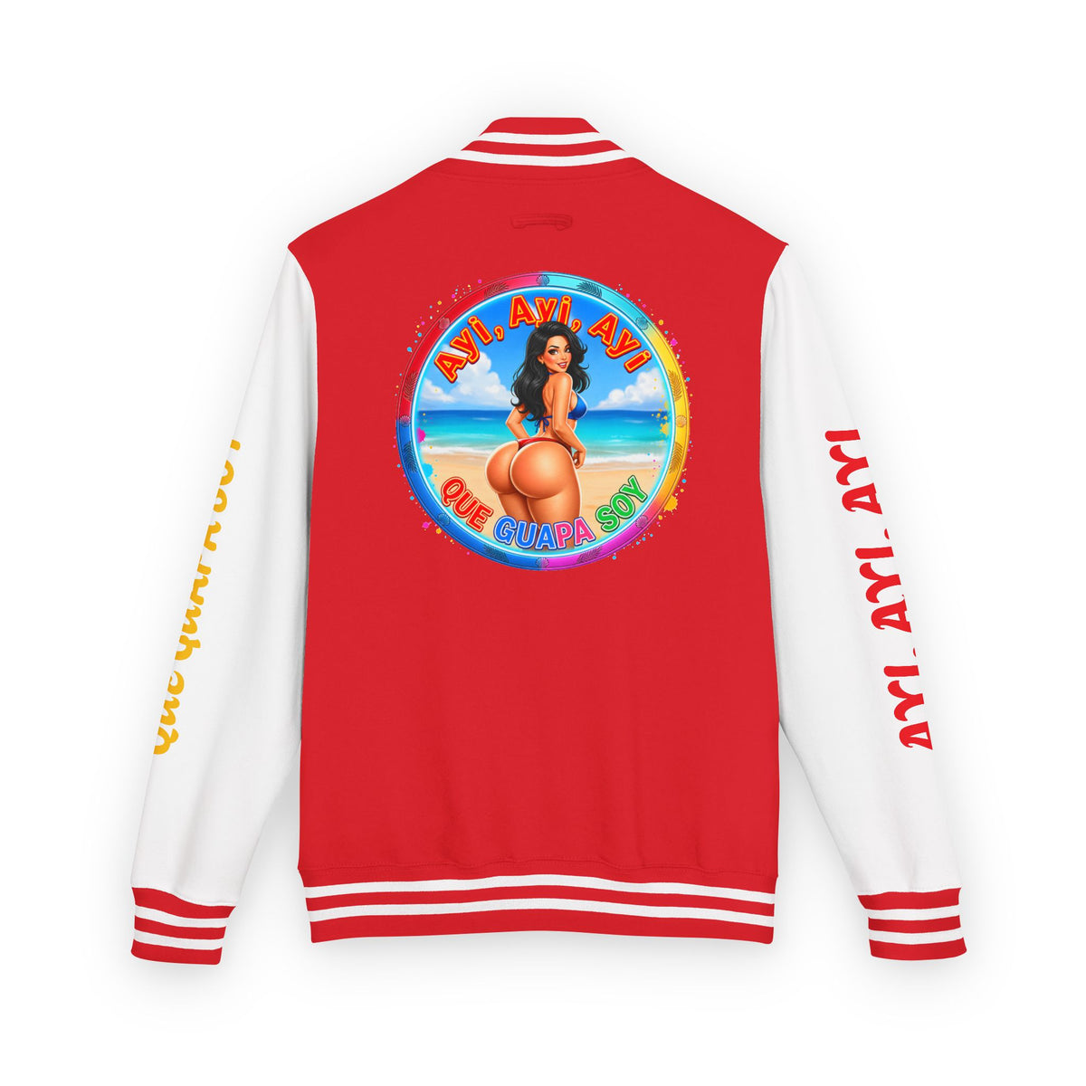 Letterman Jacket – Retro Beach Pinup Varsity Jacket with 'Ayi Ayi Ayi' Graphic