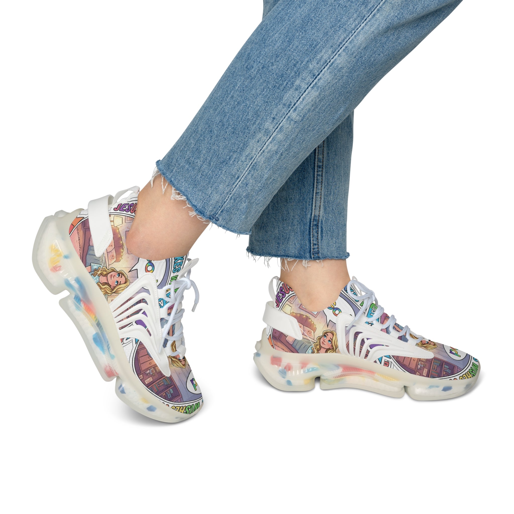 Mesh Sneakers — Inspirational 'Jesus Christ Makes Wishes Come True" Graphic Women's Trainers