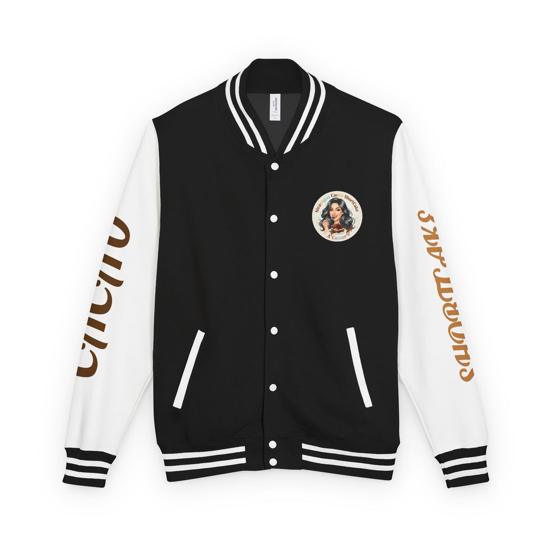 Vintage Pin-Up Letterman Jacket —Cacao Chocolate Shortcake Retro Logo Varsity Jacket
