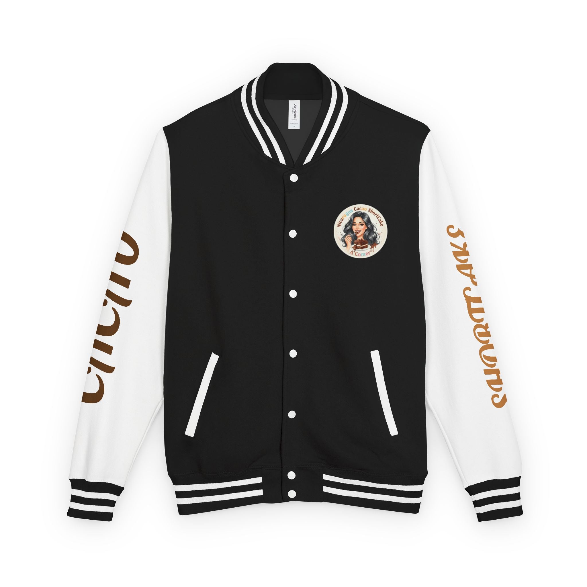 Vintage Pin-Up Letterman Jacket —Cacao Chocolate Shortcake Retro Logo Varsity Jacket