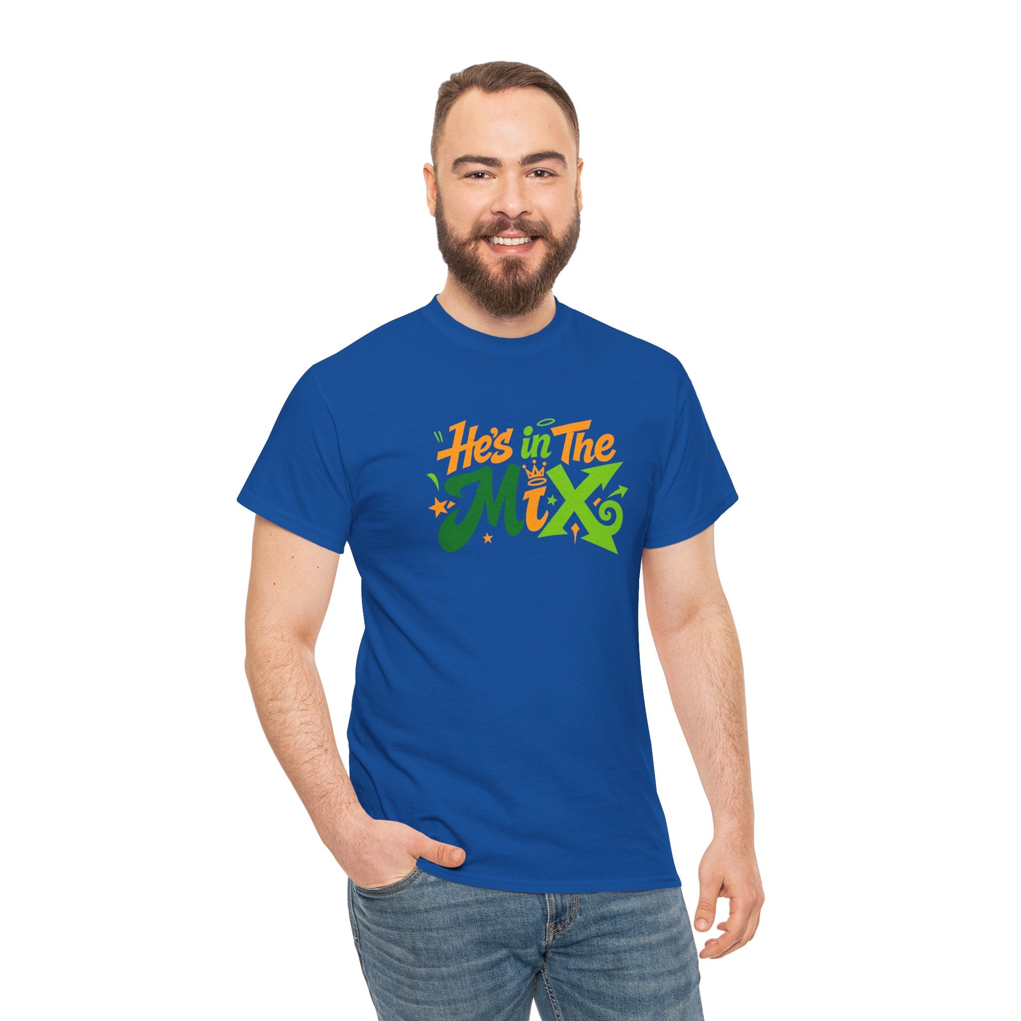"He's in the Mix" T-Shirt — Retro Green & Orange DJ/Music Tee