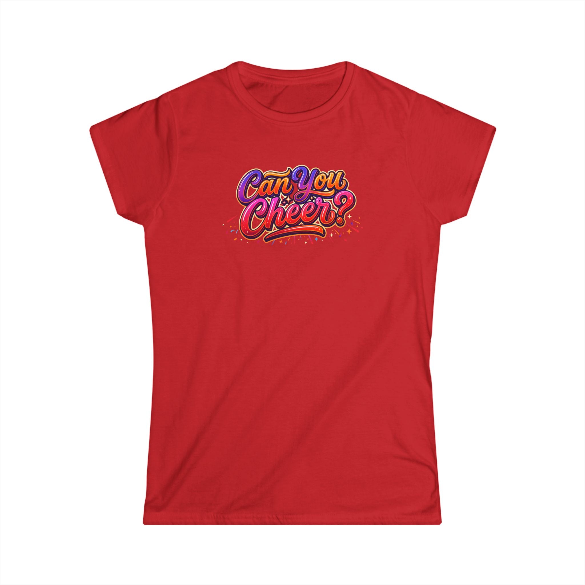 Women's Tee — "Can You Cheer" Colorful Retro Script Graphic