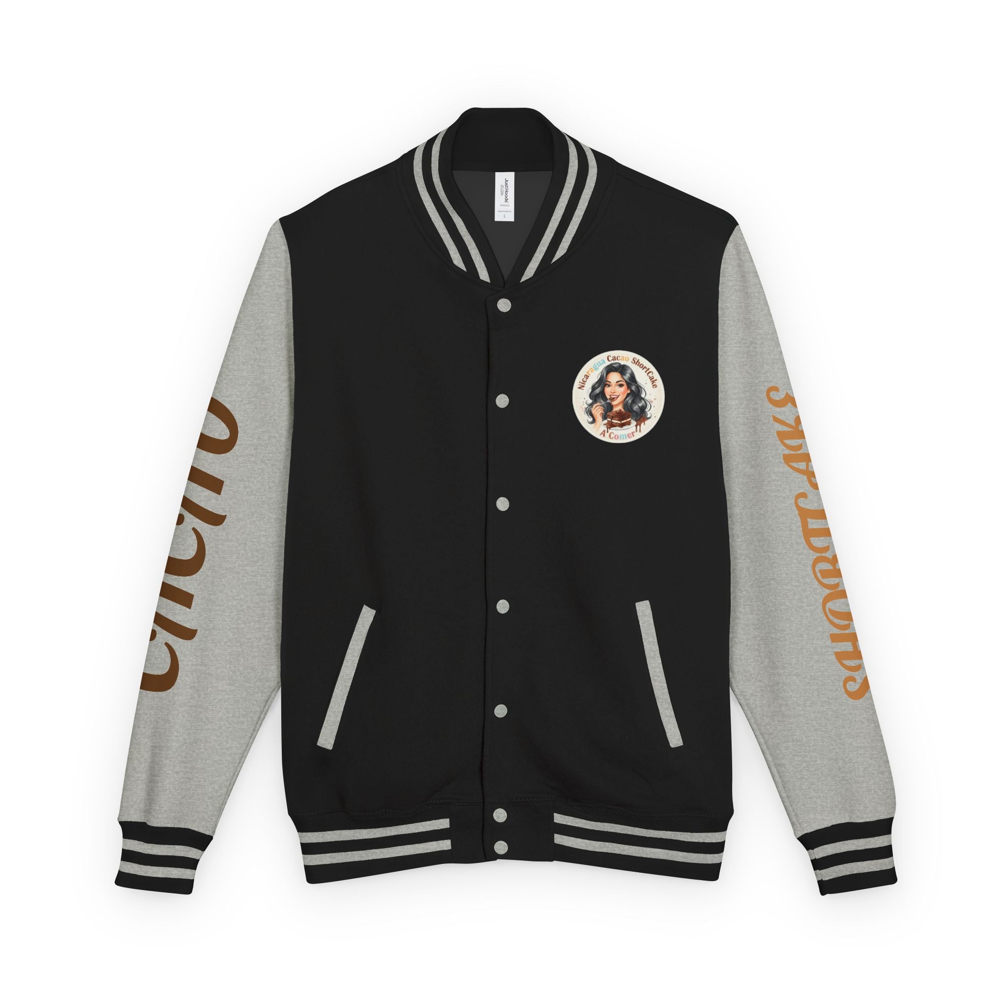 Vintage Pin-Up Letterman Jacket —Cacao Chocolate Shortcake Retro Logo Varsity Jacket