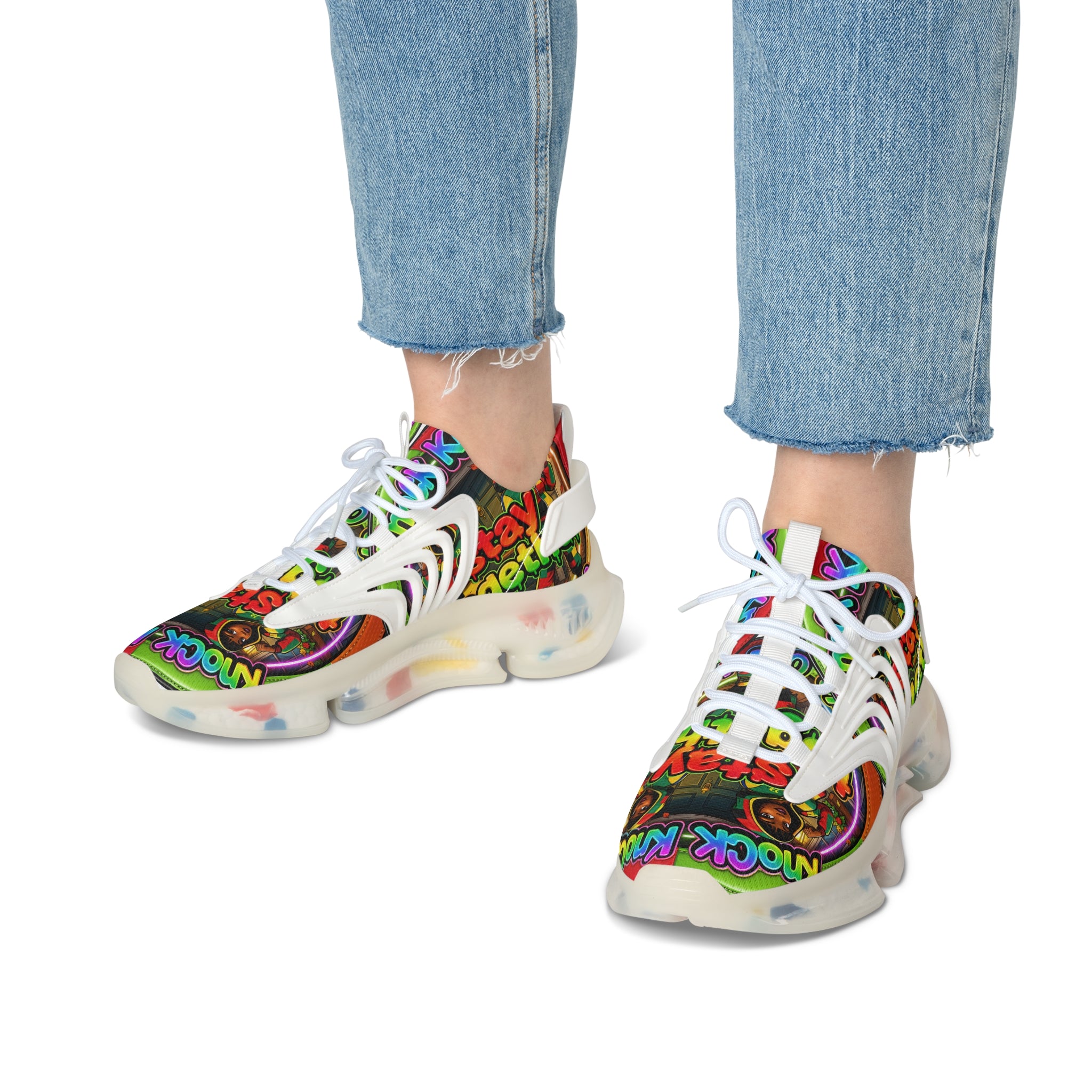 Women's Mesh Sneakers — Colorful Retro 'Stay Together' Graphic Athletic Shoes