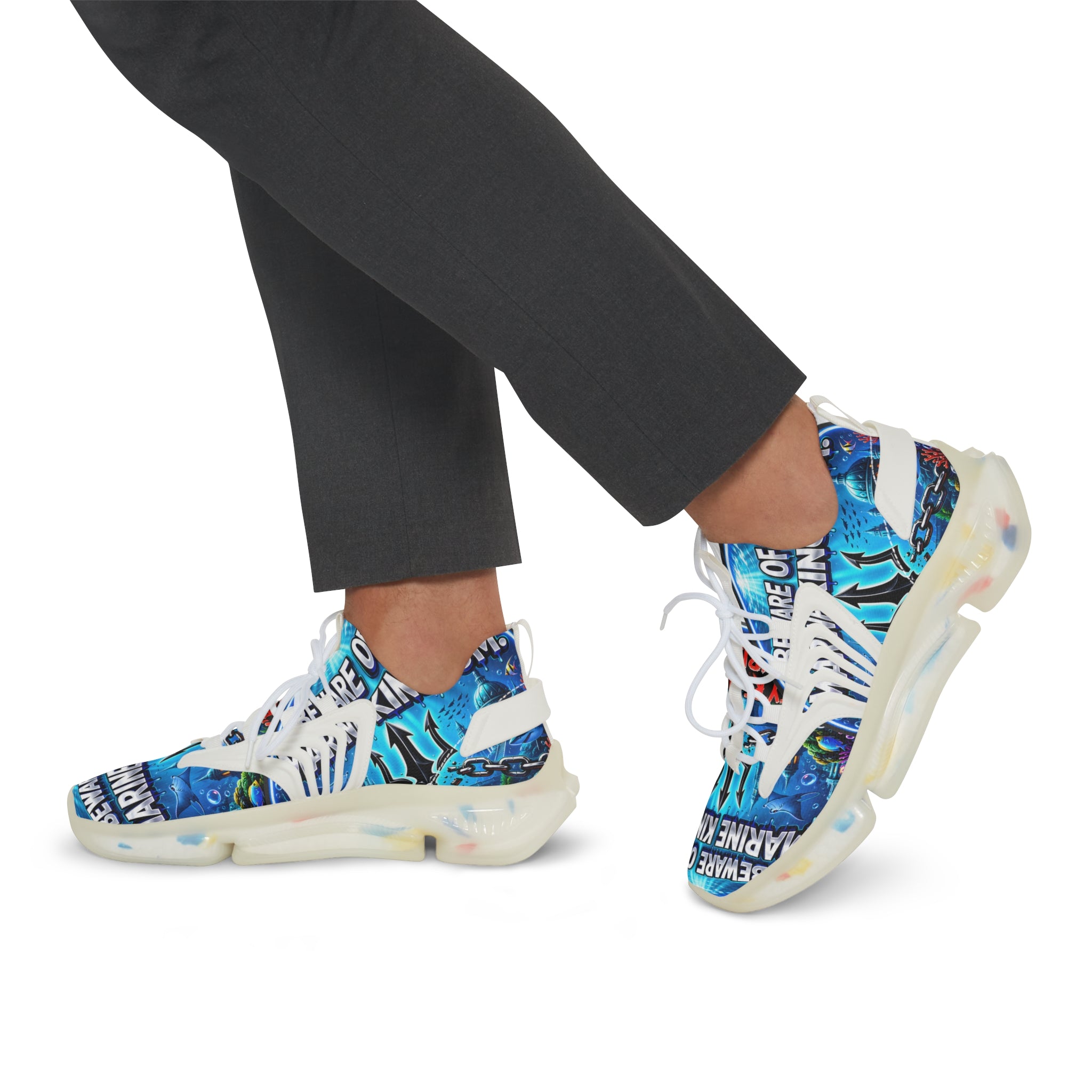 Men's Mesh Sneakers —"Beware Of The Marine Warrior"Ocean Trident Streetwear Running Shoes