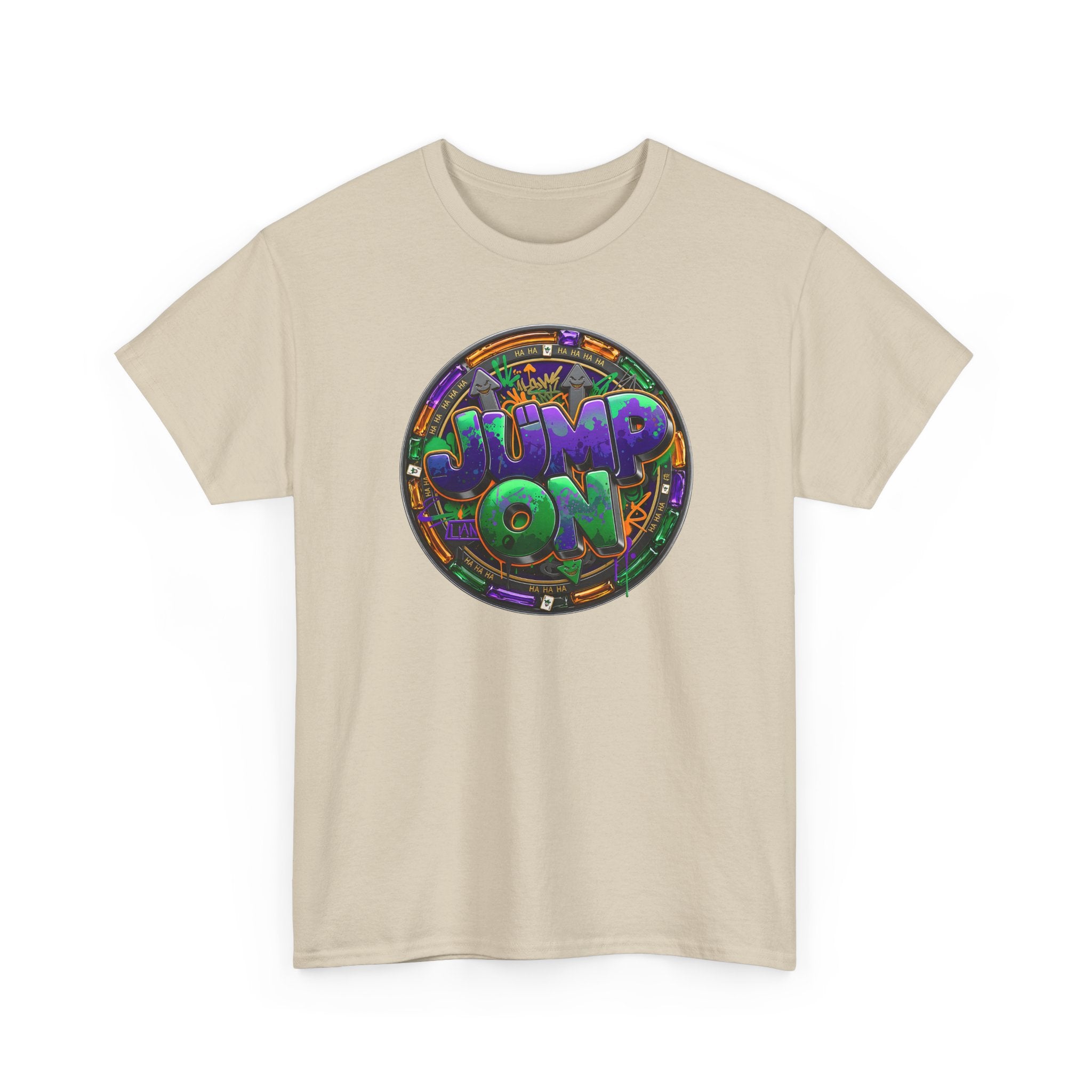 " Jump On" Circle Graphic Tee — Retro Neon Streetwear T-Shirt