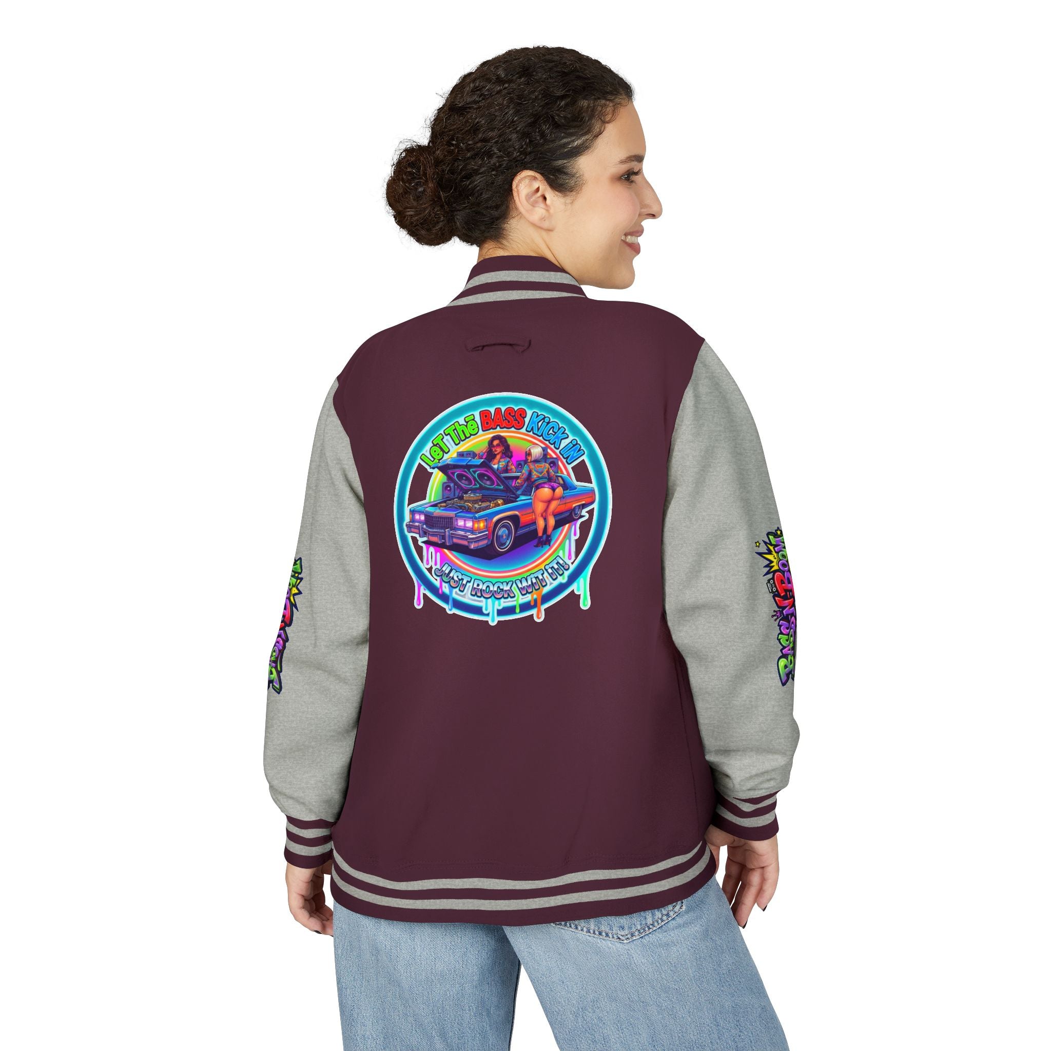 Letterman Jacket — ' Let The Bass Kick In' Retro Lowrider Crew Graphic