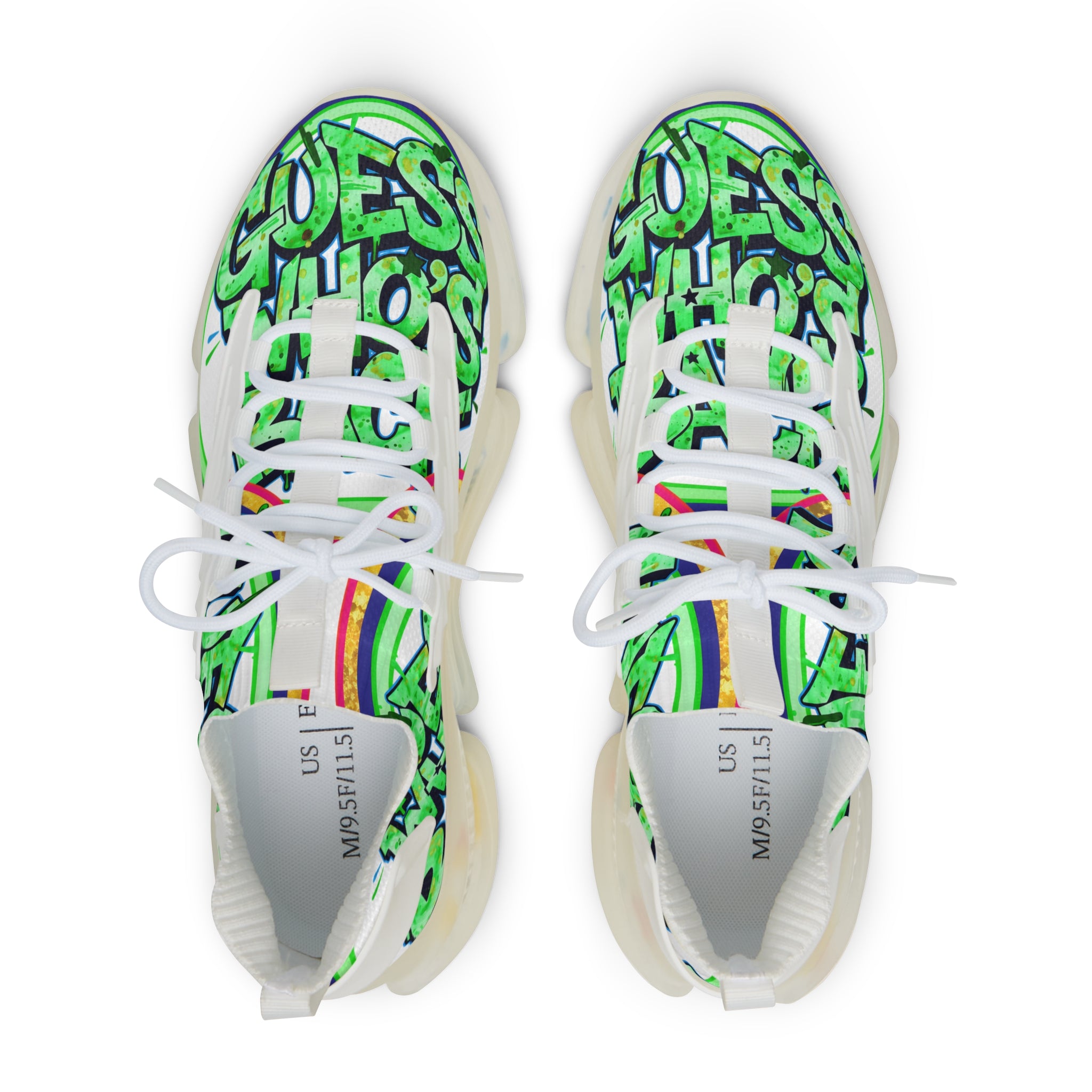 Men's Mesh Sneakers — " Guess Who's Back" Bold Green Graffiti 'Guess Who's Next' Athletic Shoes