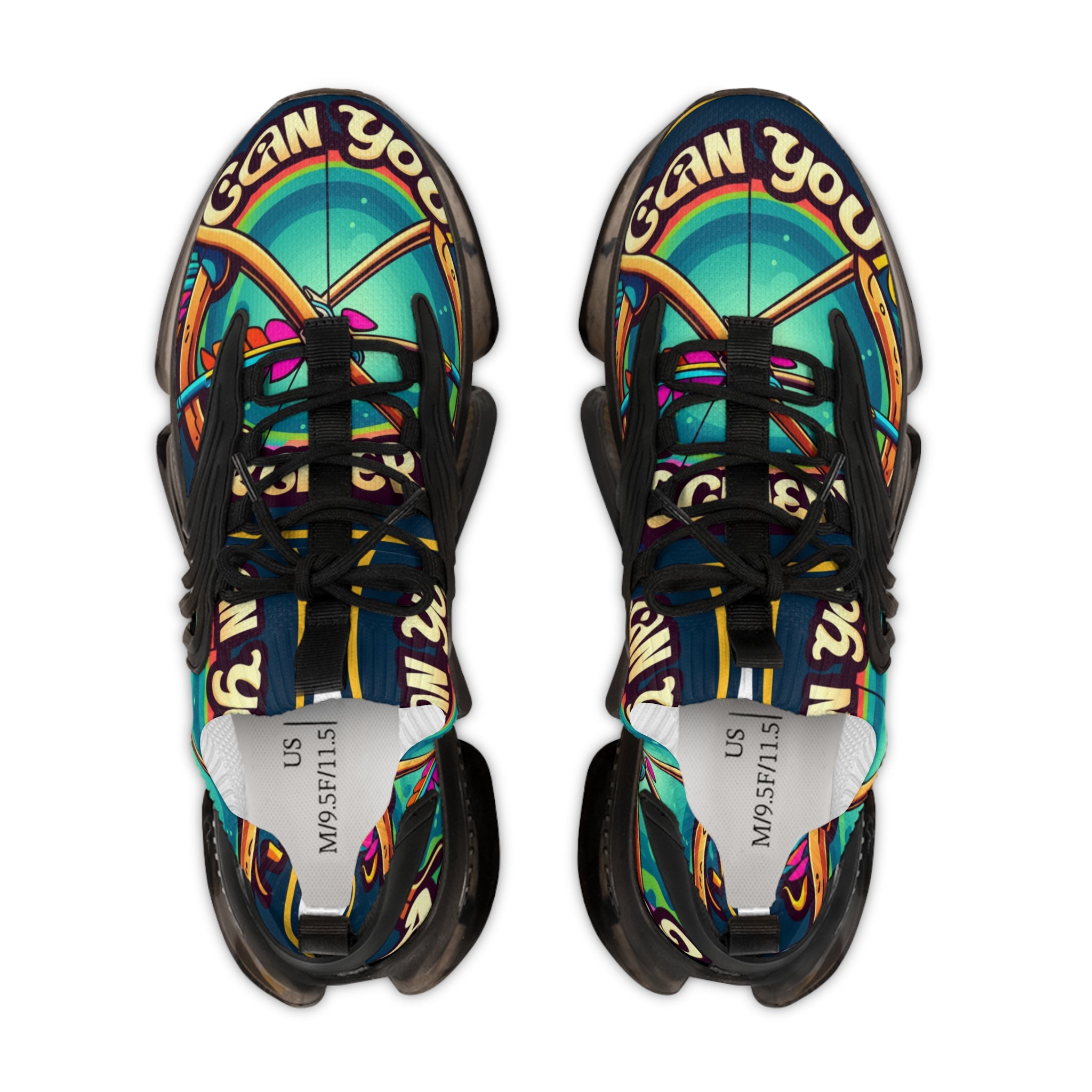 Men's Mesh Sneakers —" Can You Archery "Retro Cosmic Graphic Athletic Shoes