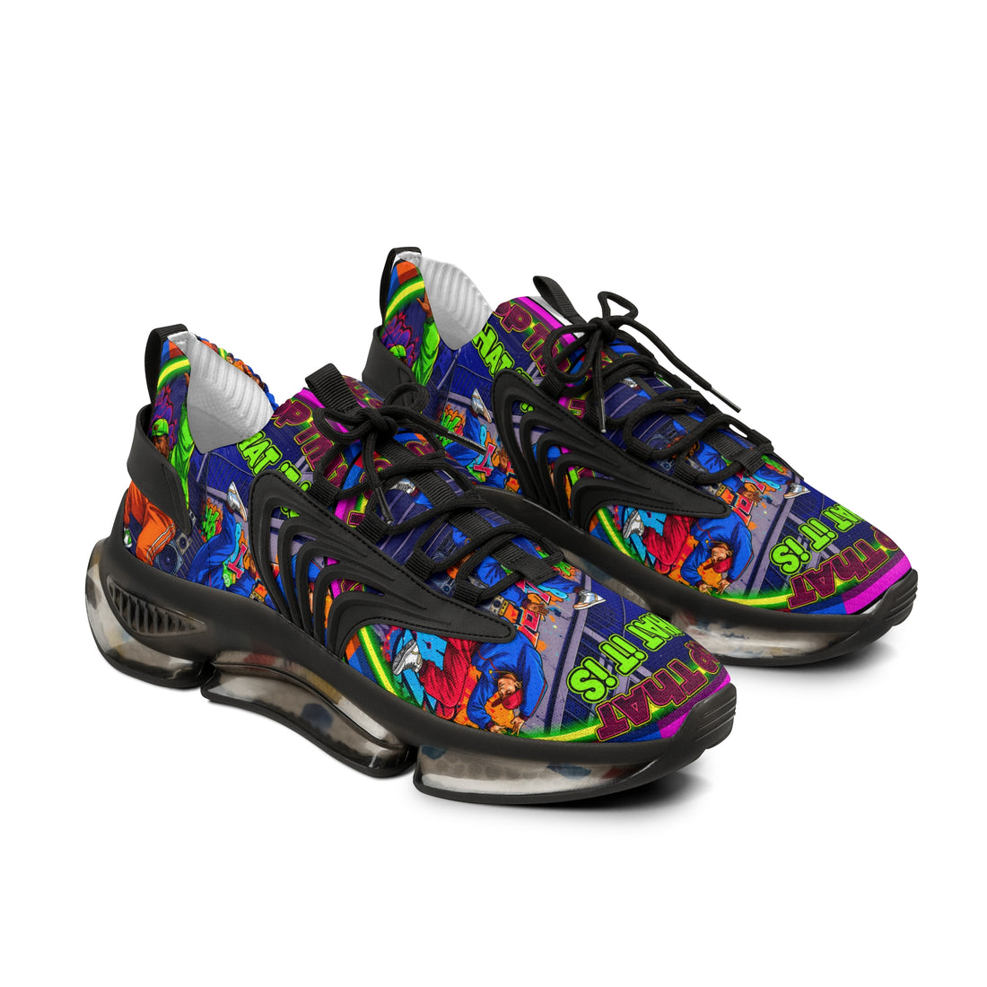 Men's Mesh Sneakers — " Top That What It Is" Colorful Comic Pop Art Graphic Athletic Shoes