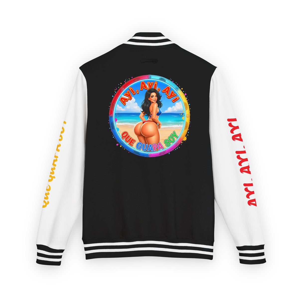 Letterman Jacket – Retro Beach Pinup Varsity Jacket with 'Ayi Ayi Ayi' Graphic