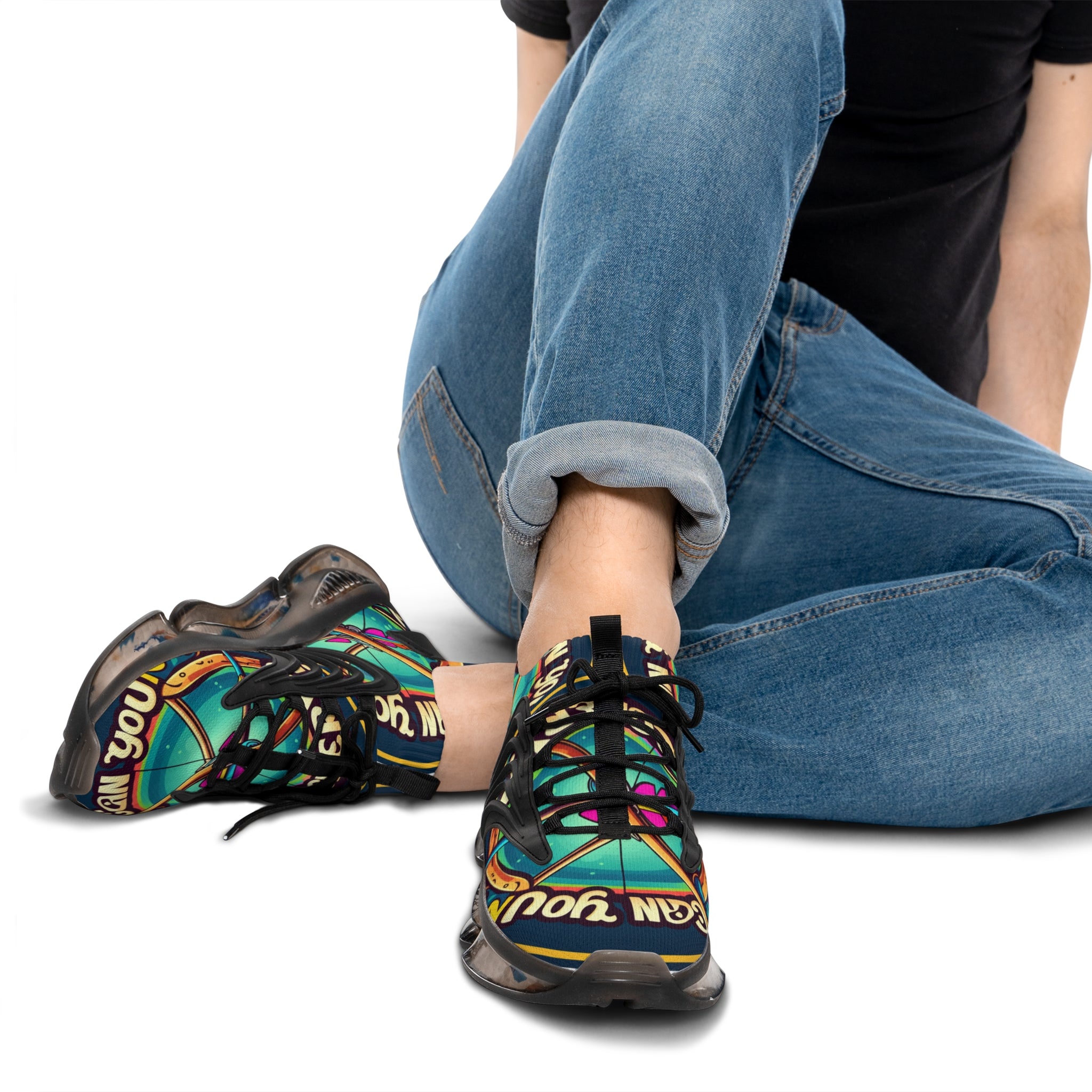 Men's Mesh Sneakers —" Can You Archery "Retro Cosmic Graphic Athletic Shoes