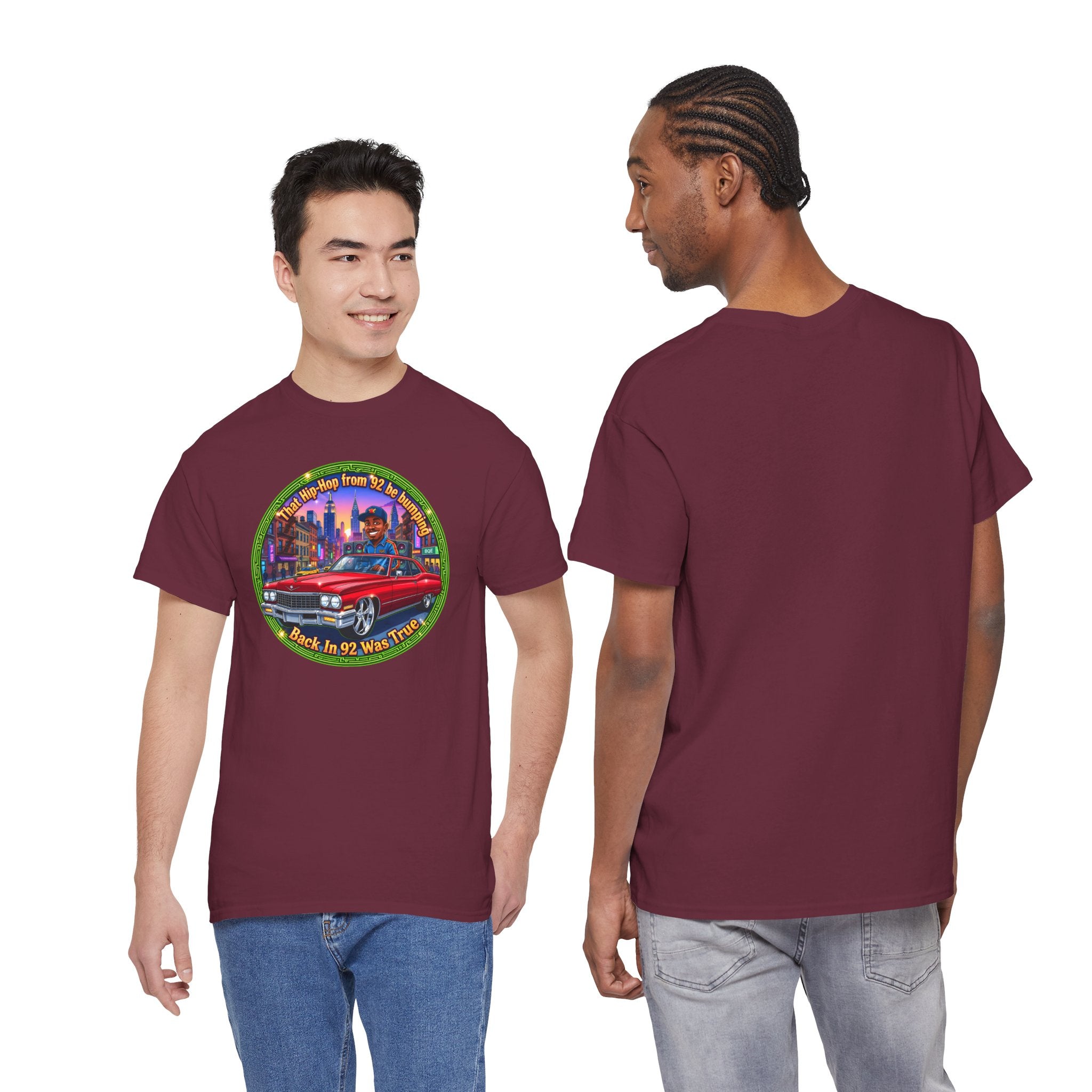 Vintage Red Convertible T-Shirt – “That Hip-hop From 92 Be Bumping" Retro City Cruise Tee