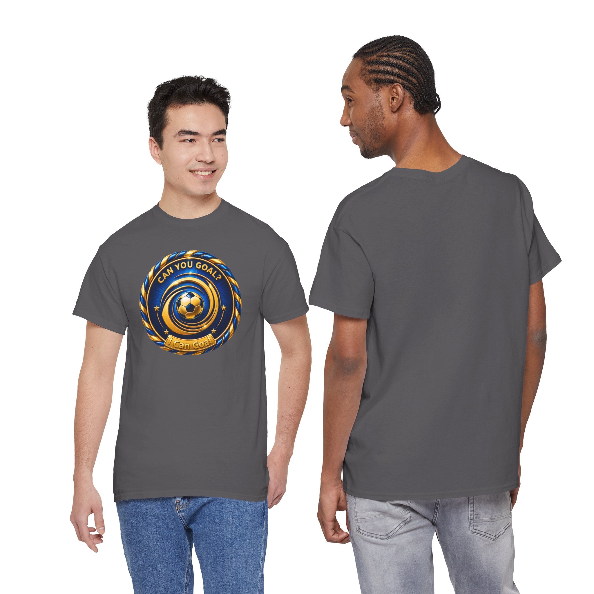 Soccer Badge Tee — "Can You Goal?" Graphic Soccer Shirt