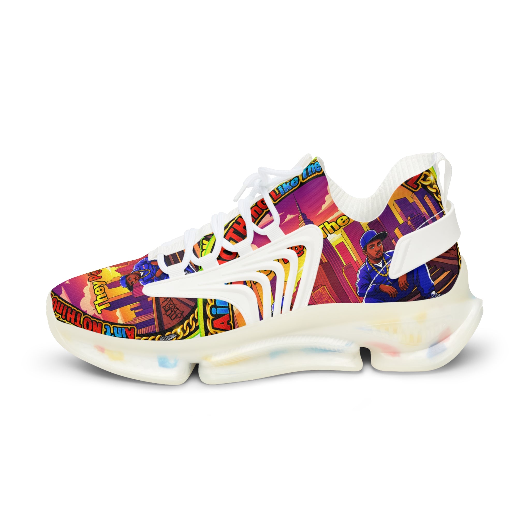 Men's Mesh Sneakers — " Aint Nothing Like The Old School" Vibrant Retro City Graphic Athletic Shoes