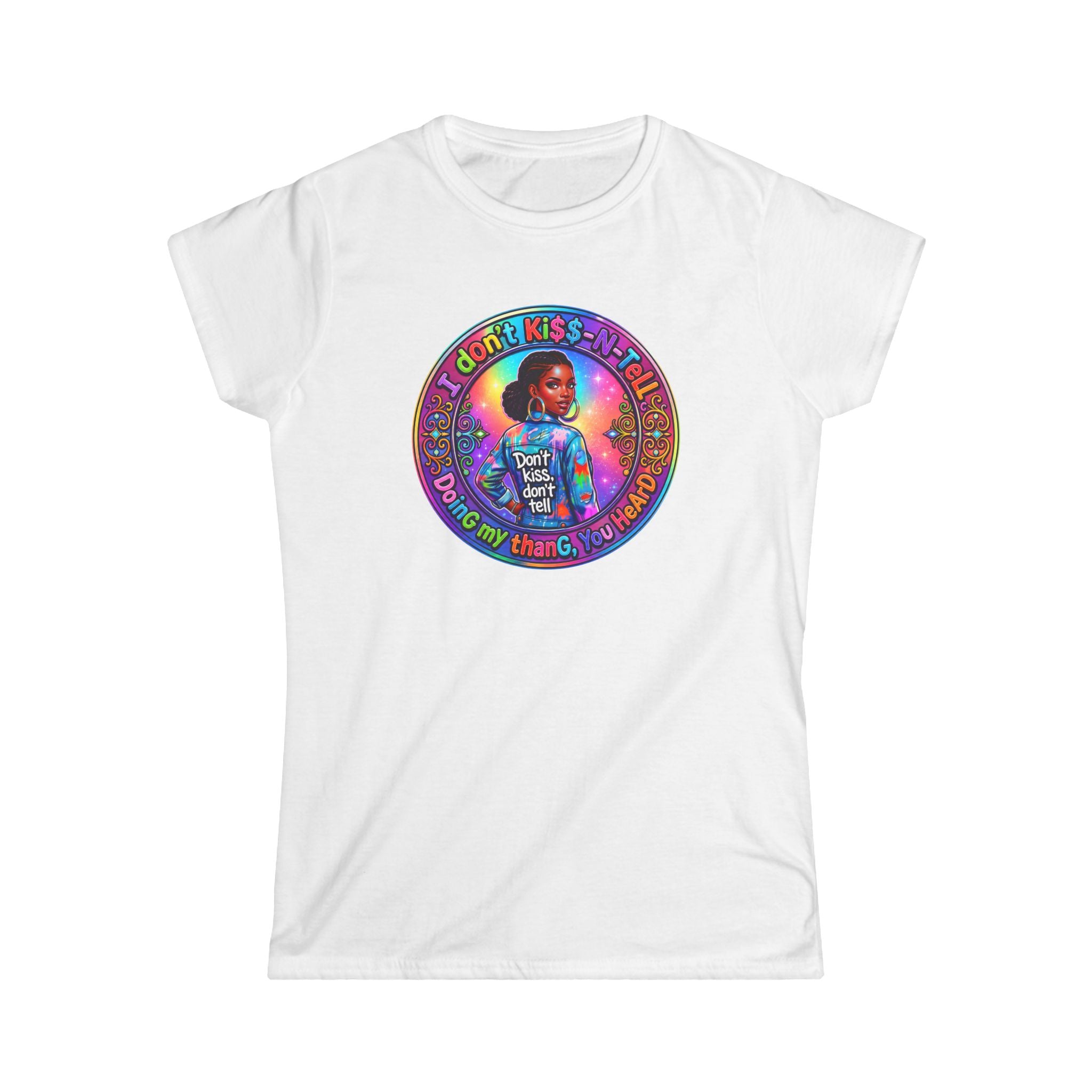 Women's Tee - 'I Don't Kiss-N-Tell" 'Retro Rainbow Graphic