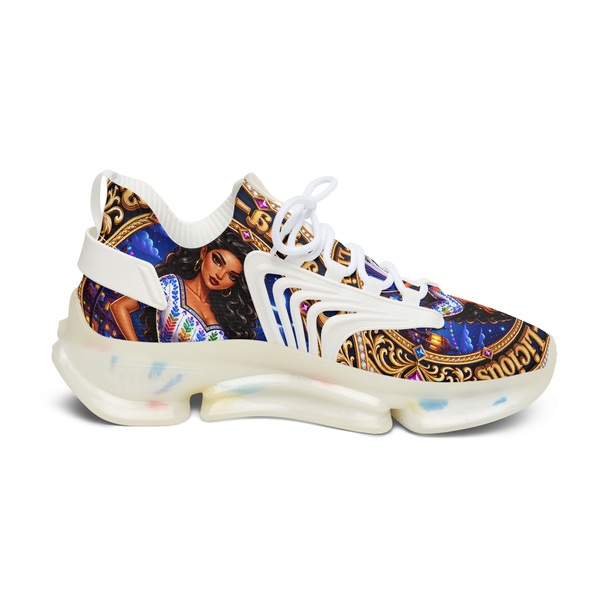 Women's Mesh Sneakers — Colorful Folklore Print Athletic Shoes