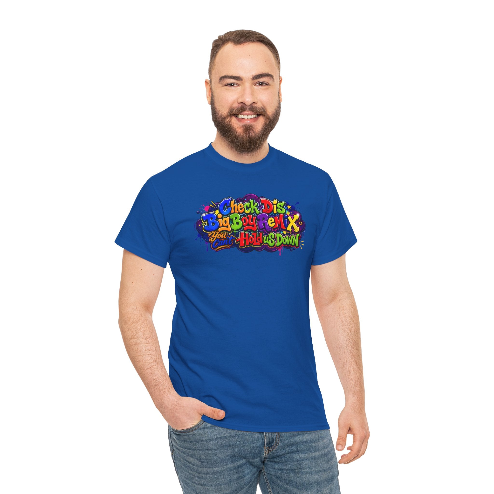 Graphic Tee — Colorful 'Check Dis Big Boy Remix' Retro Street Art T-Shirt