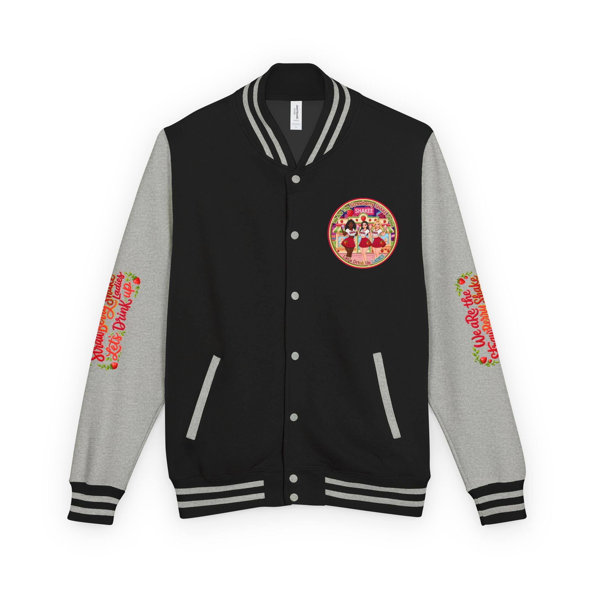 Letterman Jacket — " We Are The Strawberry Shake Ladies " Retro 'Shakee' Strawberry Girls Varsity Jacket