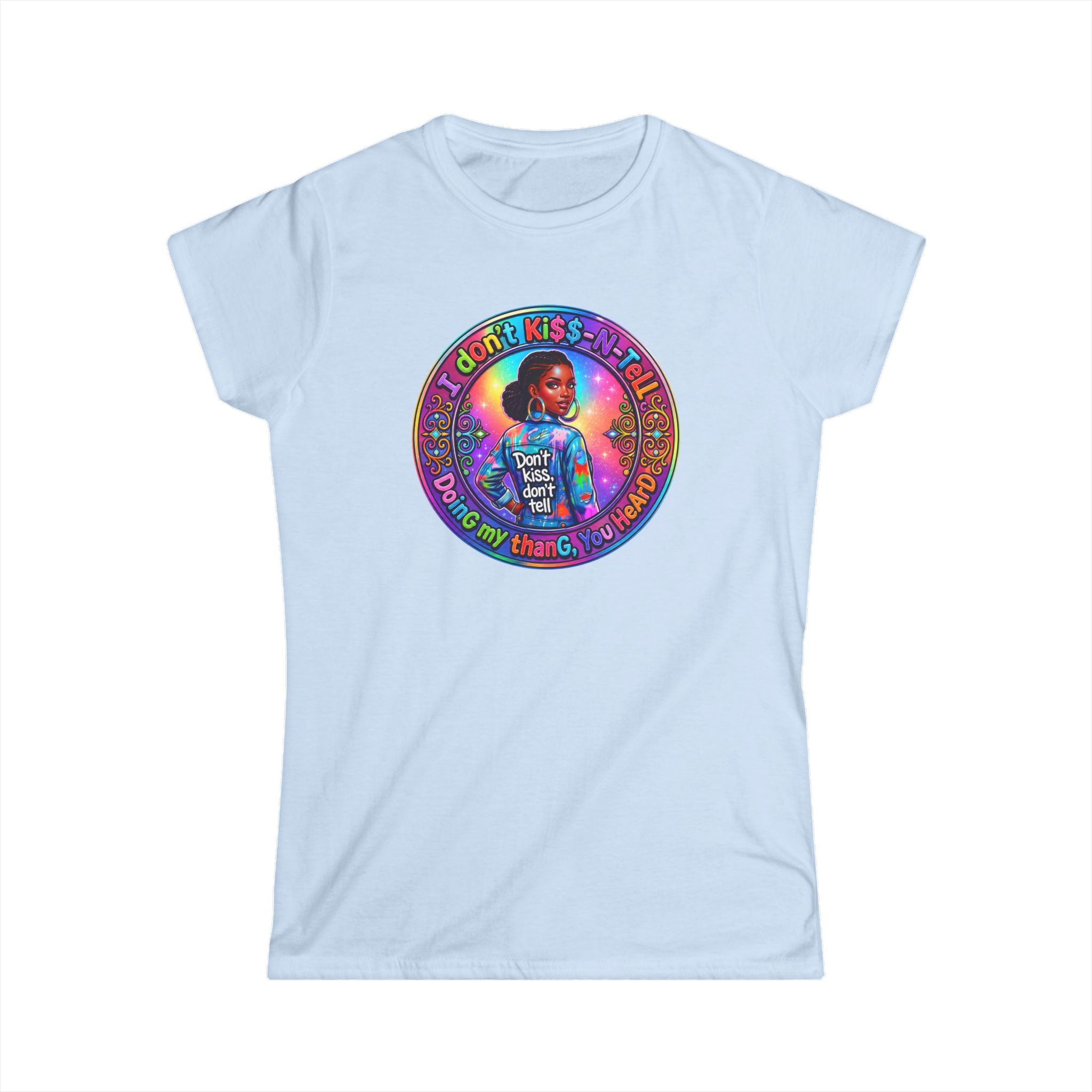 Women's Tee - 'I Don't Kiss-N-Tell" 'Retro Rainbow Graphic