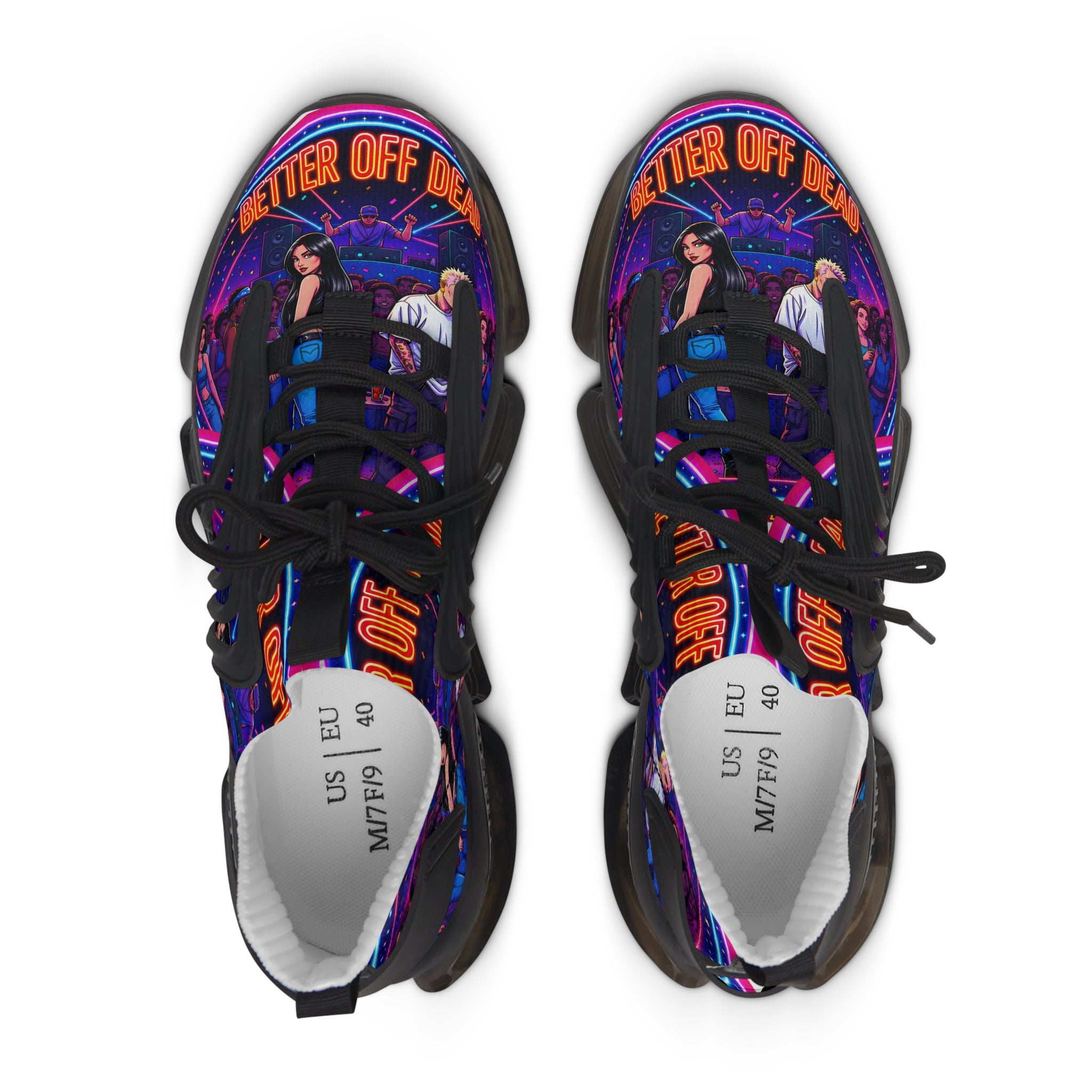 Women's Mesh Sneakers — Neon Retro Graphic "Better Off Dead" Street Style