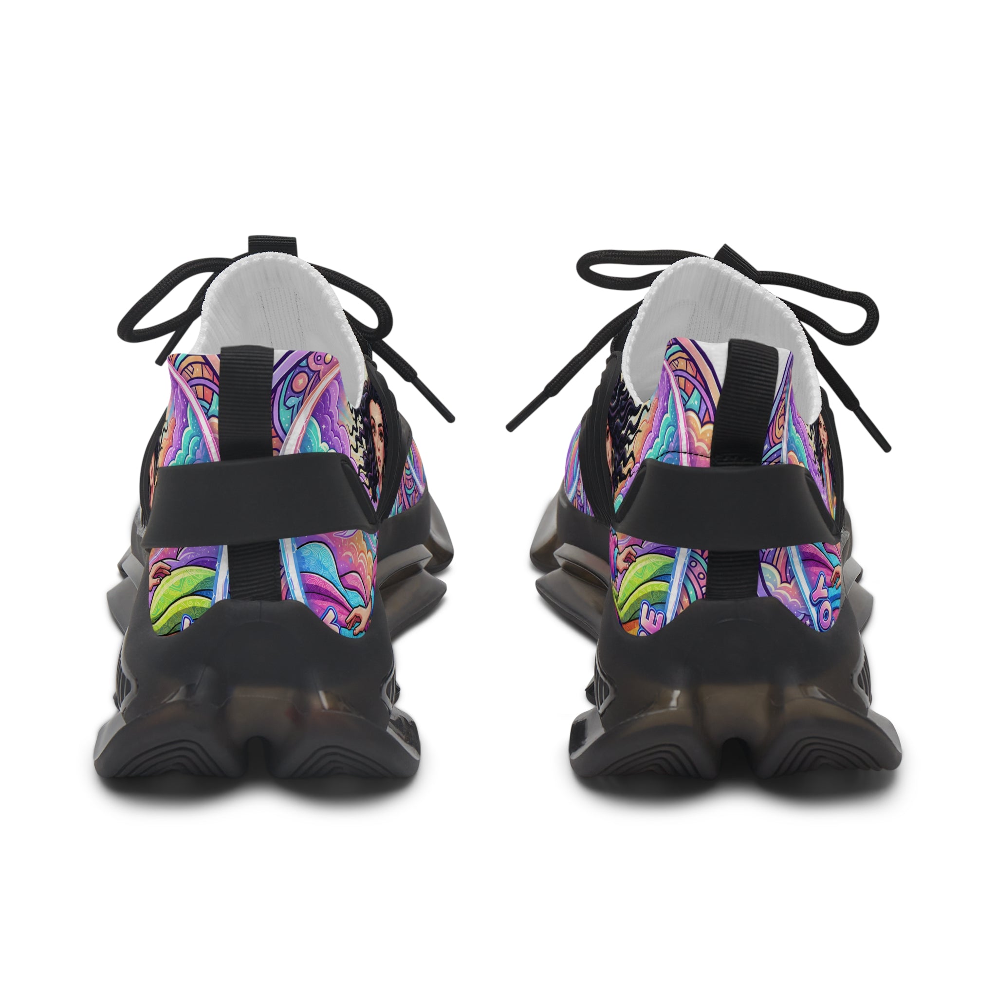 Mesh Sneakers — "Rush Hour "Vibrant Boho Goddess Graphic Women’s Athletic Shoes