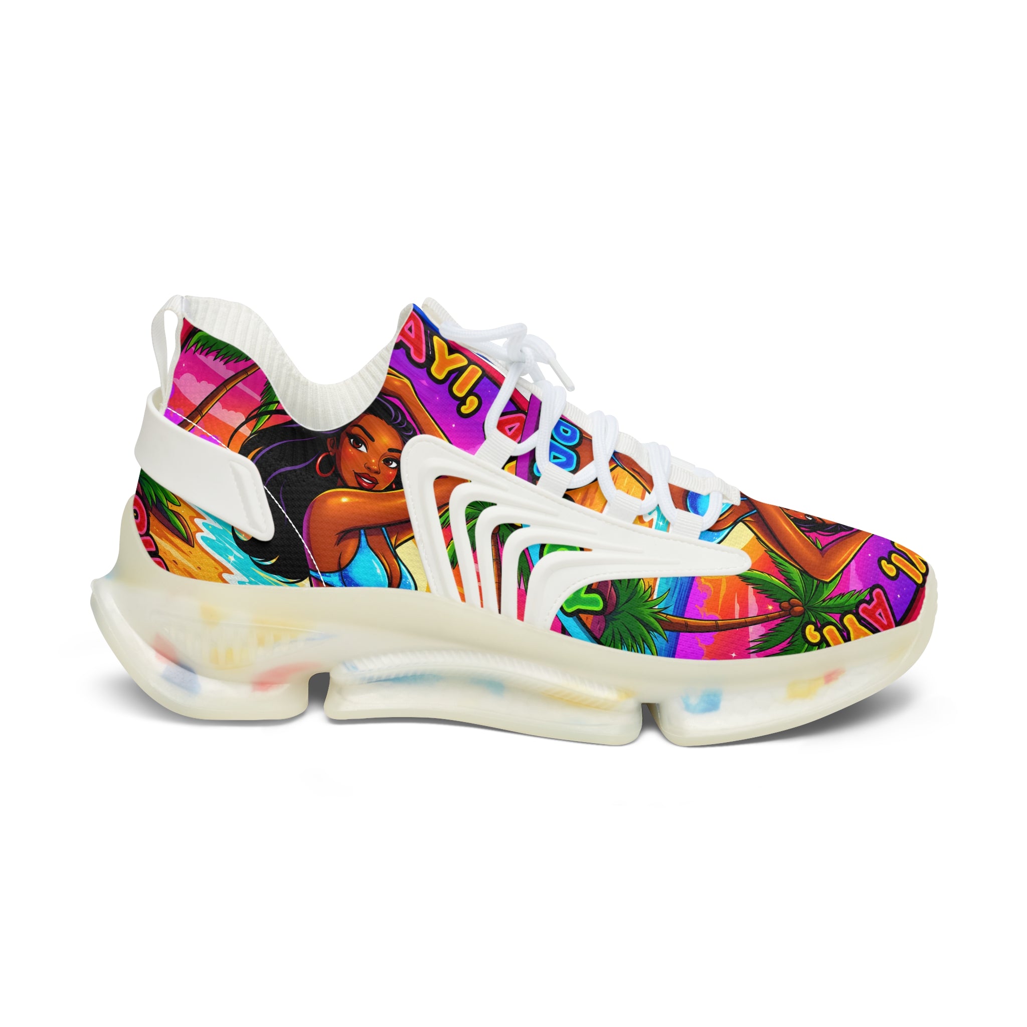 Women’s Mesh Sneakers — Vibrant Tropical ‘Ayi Ayi Ayi!’ Graphic Design